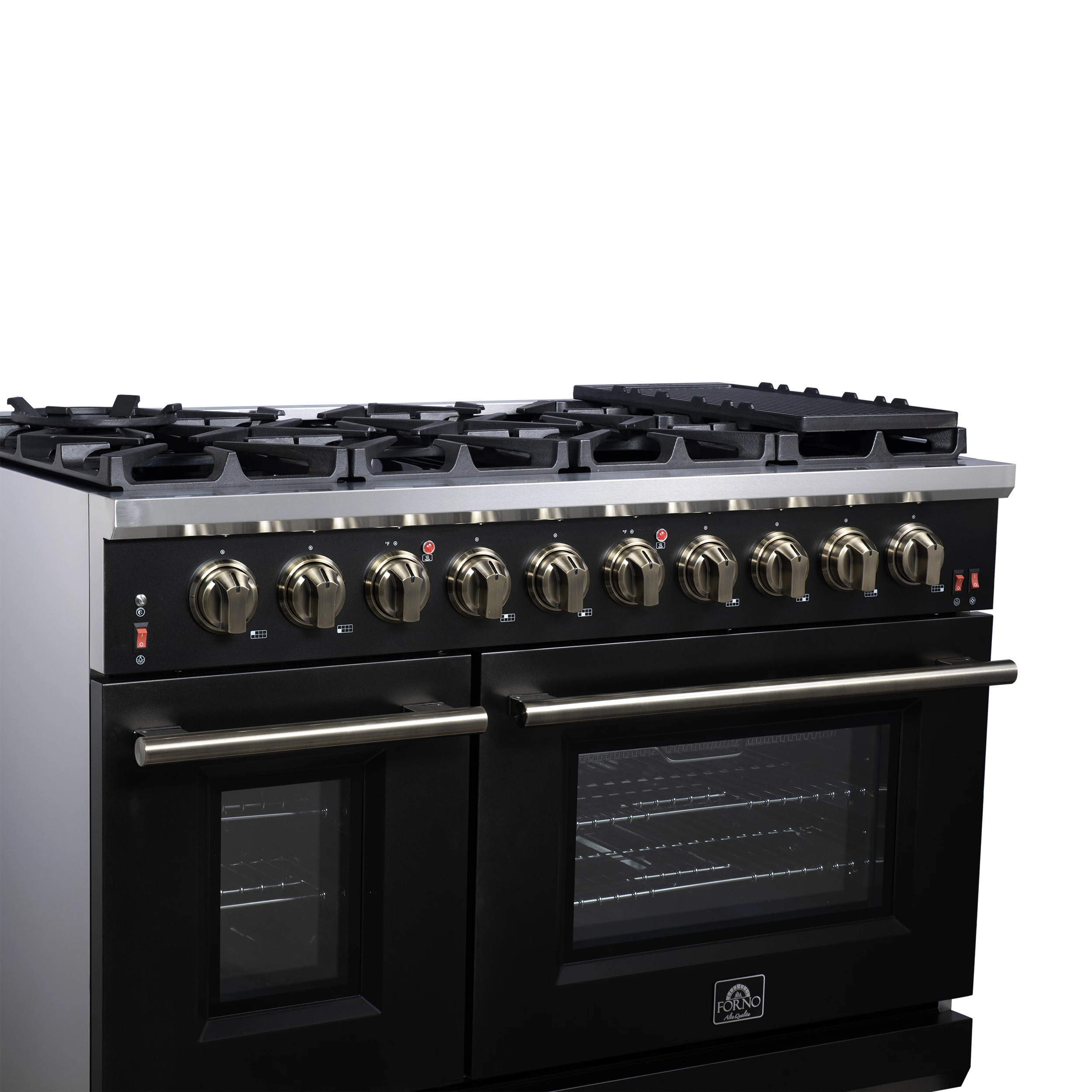 Massimo 48-Inch Black Freestanding Gas Range, 8 Burners, True Convection Oven FFSGS623948BLK