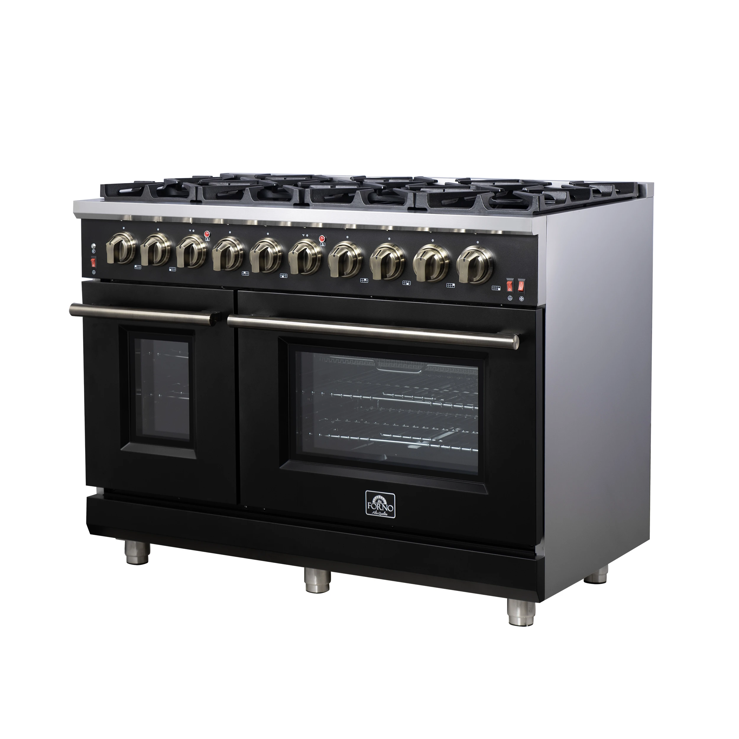 Massimo 48-Inch Black Freestanding Gas Range, 8 Burners, True Convection Oven FFSGS623948BLK