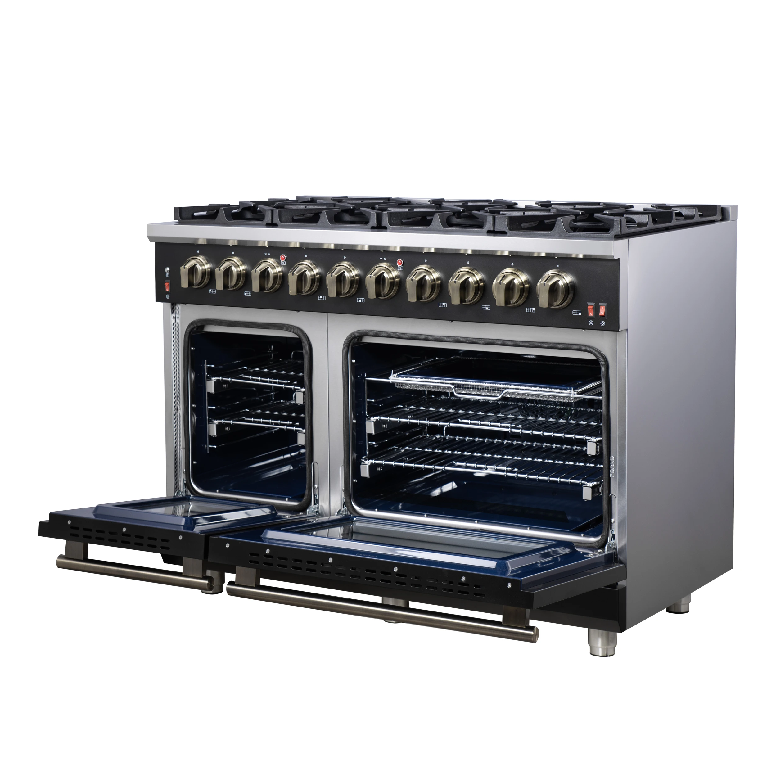 Massimo 48-Inch Black Freestanding Gas Range, 8 Burners, True Convection Oven FFSGS623948BLK