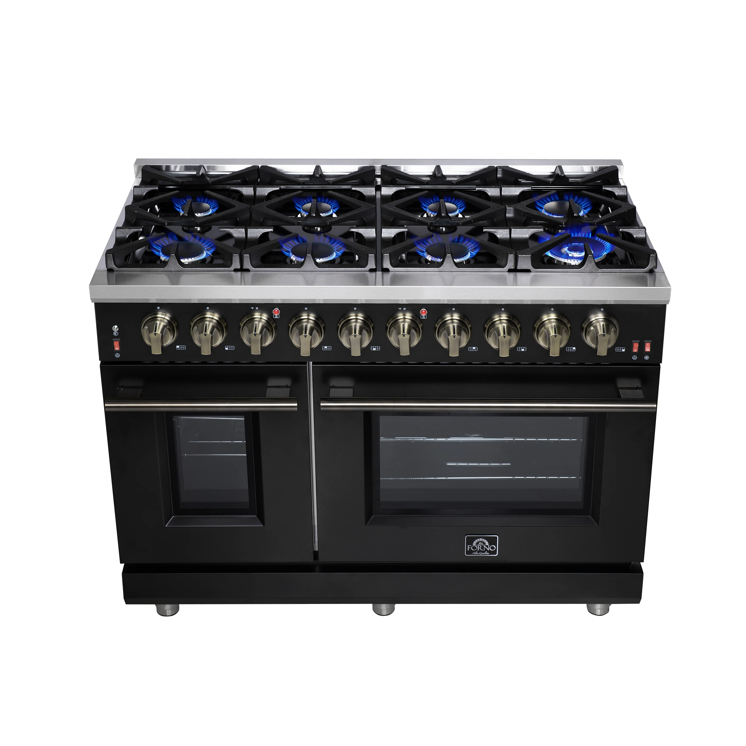 Massimo 48-Inch Black Freestanding Gas Range, 8 Burners, True Convection Oven FFSGS623948BLK