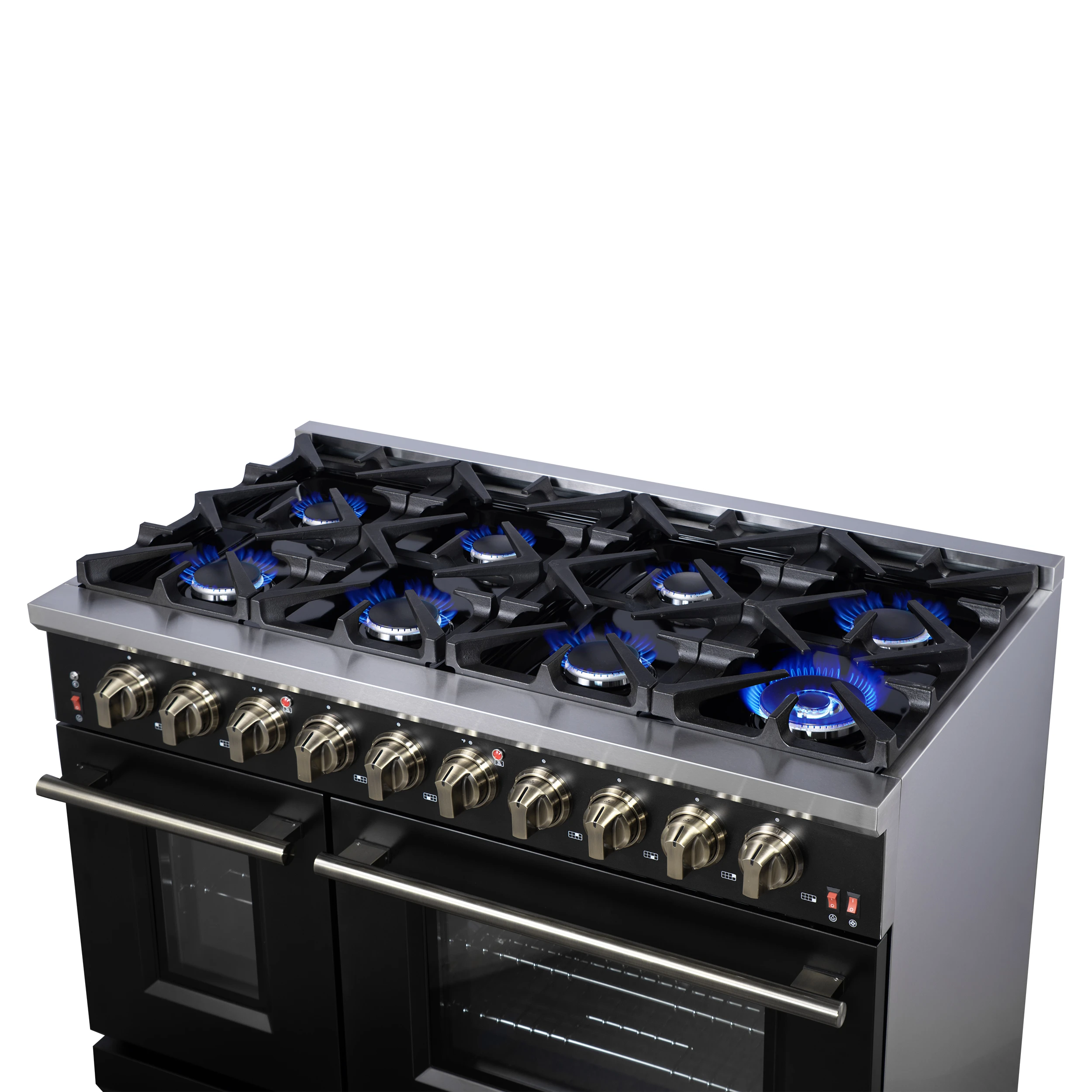 Massimo 48-Inch Black Freestanding Gas Range, 8 Burners, True Convection Oven FFSGS623948BLK