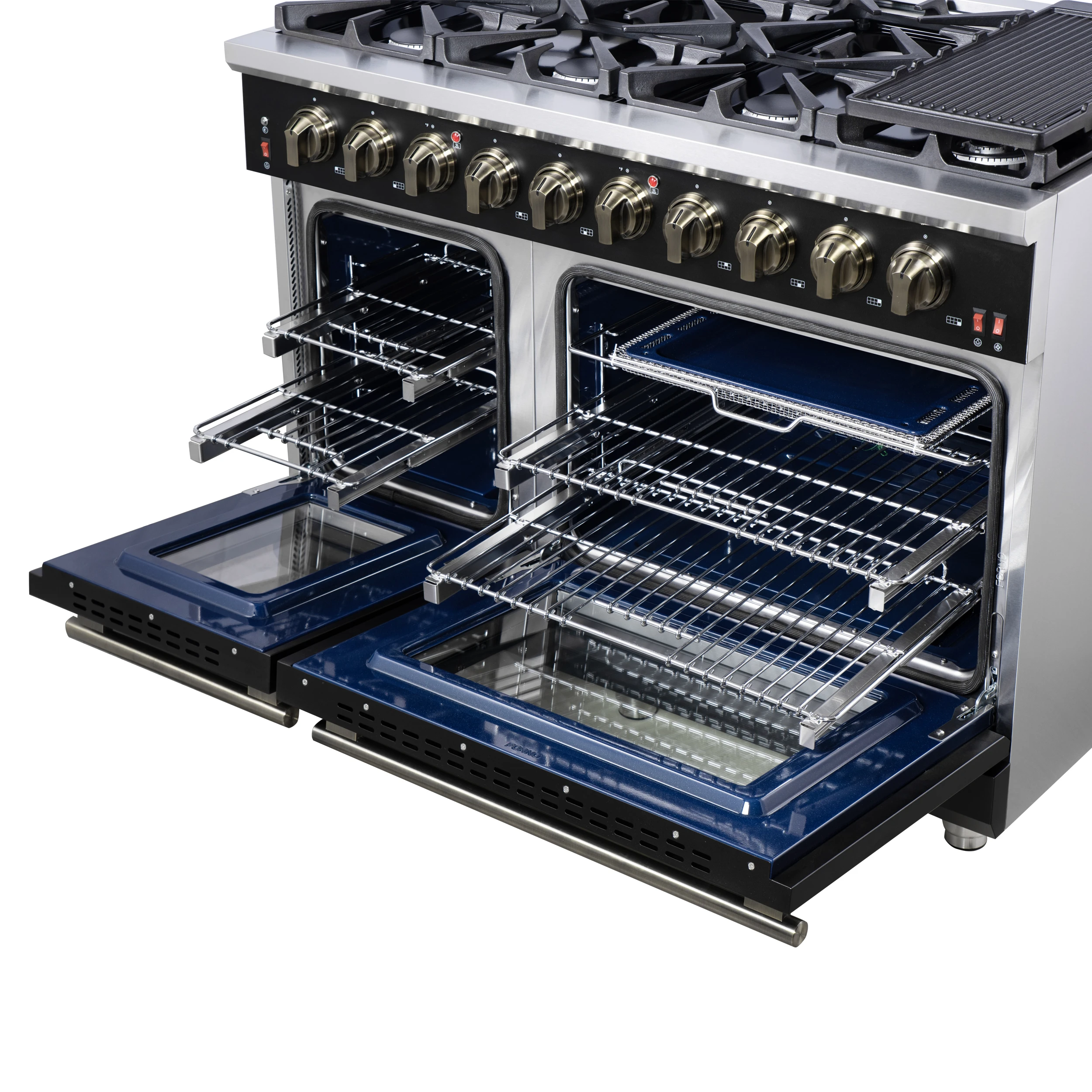 Massimo 48-Inch Black Freestanding Gas Range, 8 Burners, True Convection Oven FFSGS623948BLK