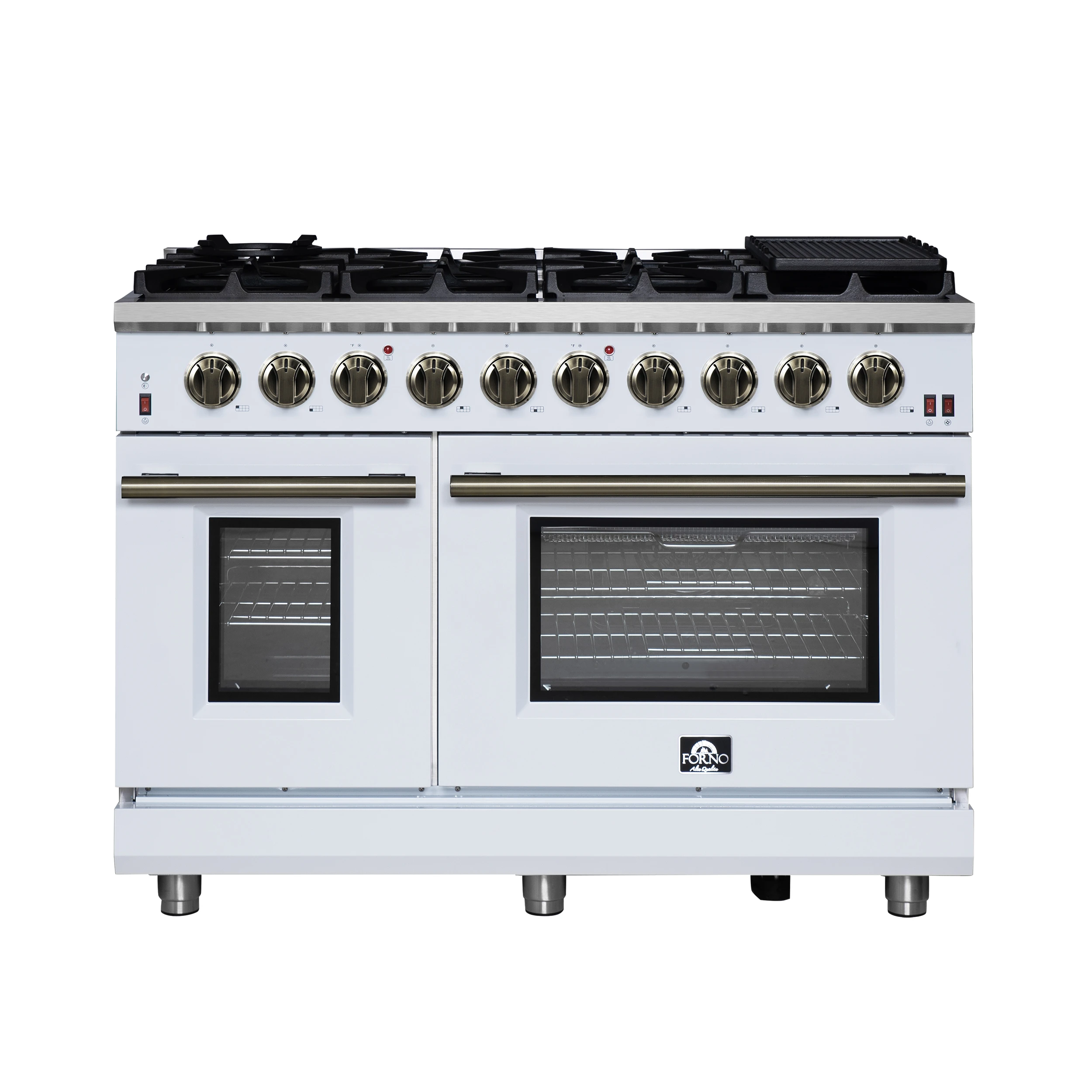 Massimo 48-Inch White Freestanding Gas Range, 8 Burners, True Convection Oven FFSGS623948WHT