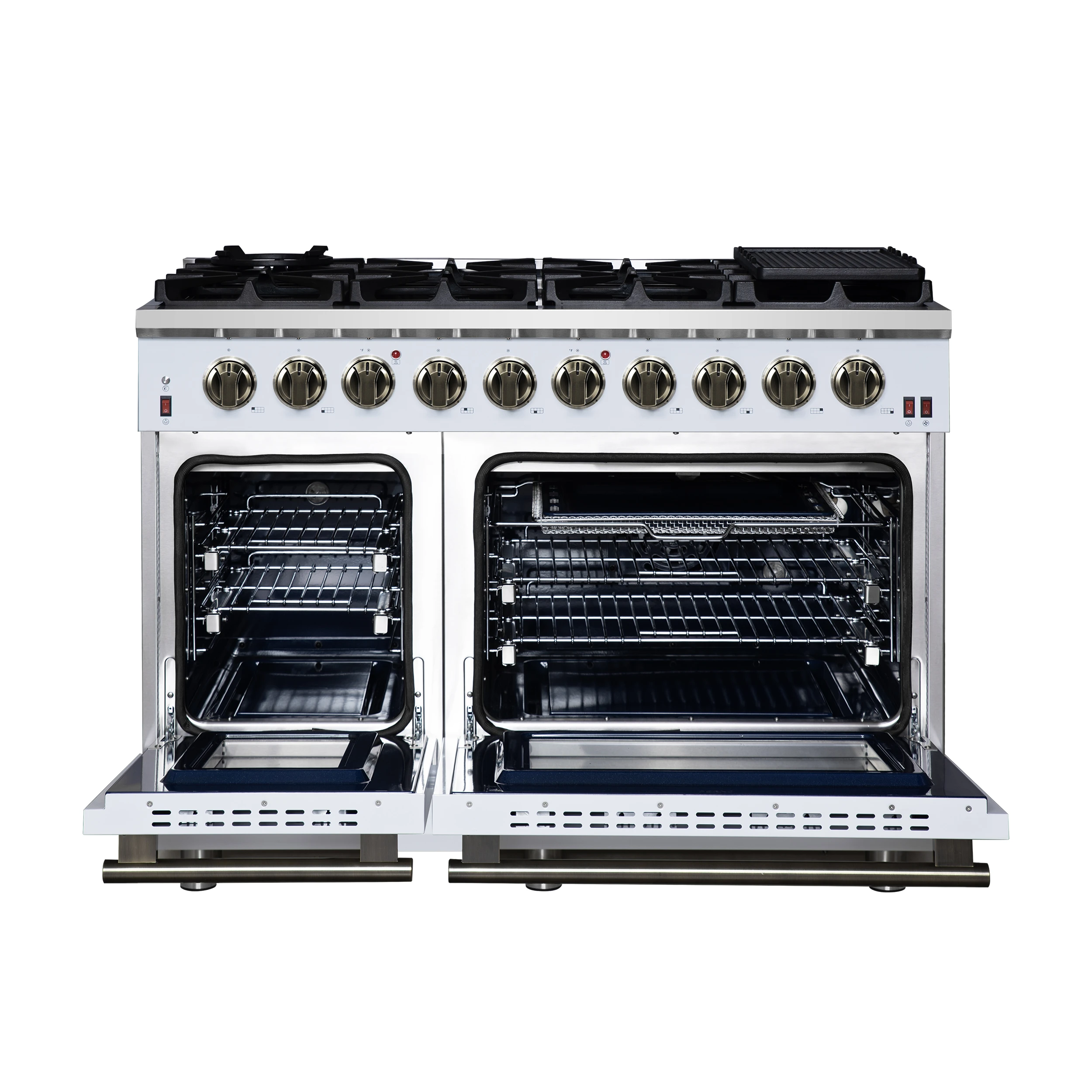 Massimo 48-Inch White Freestanding Gas Range, 8 Burners, True Convection Oven FFSGS623948WHT
