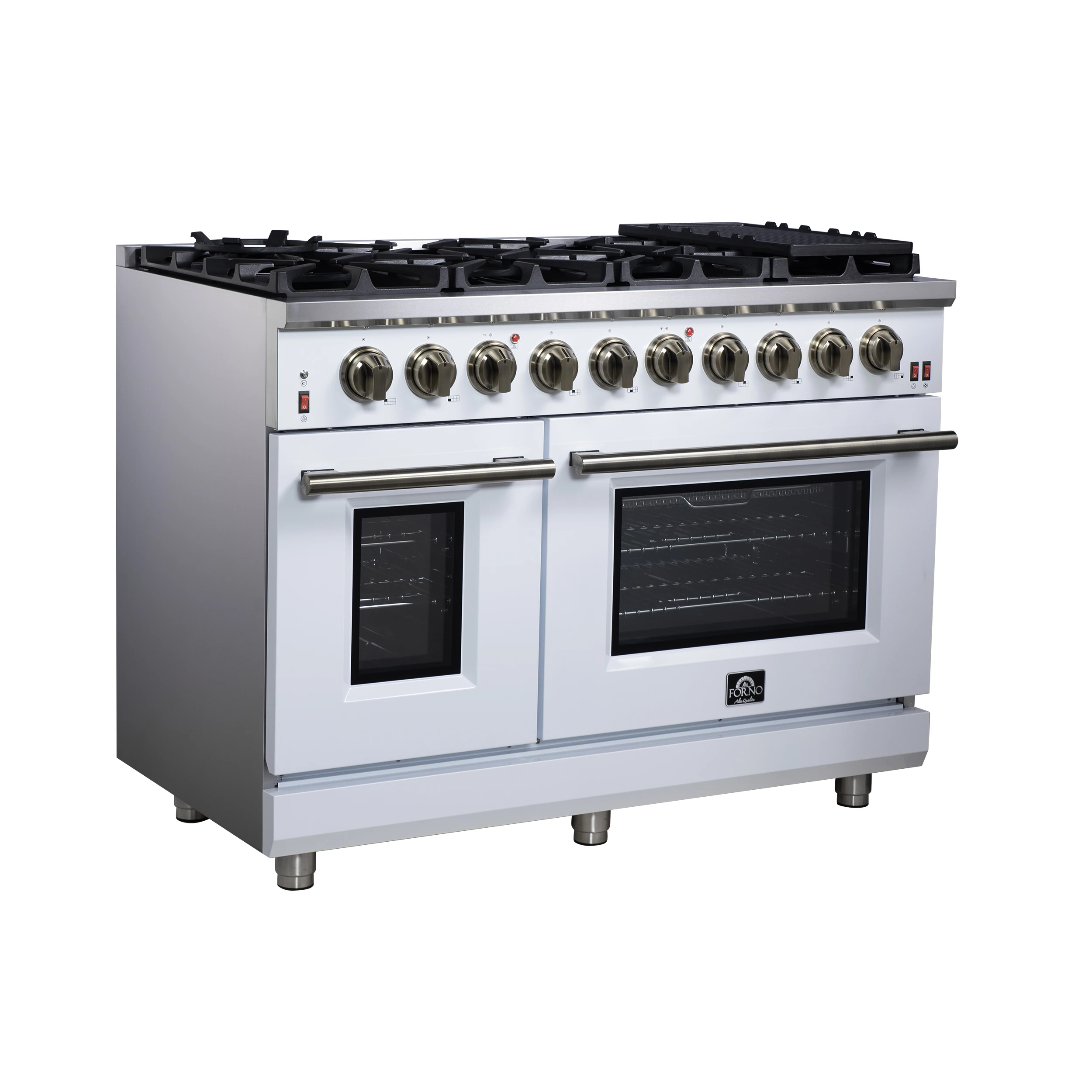 Massimo 48-Inch White Freestanding Gas Range, 8 Burners, True Convection Oven FFSGS623948WHT