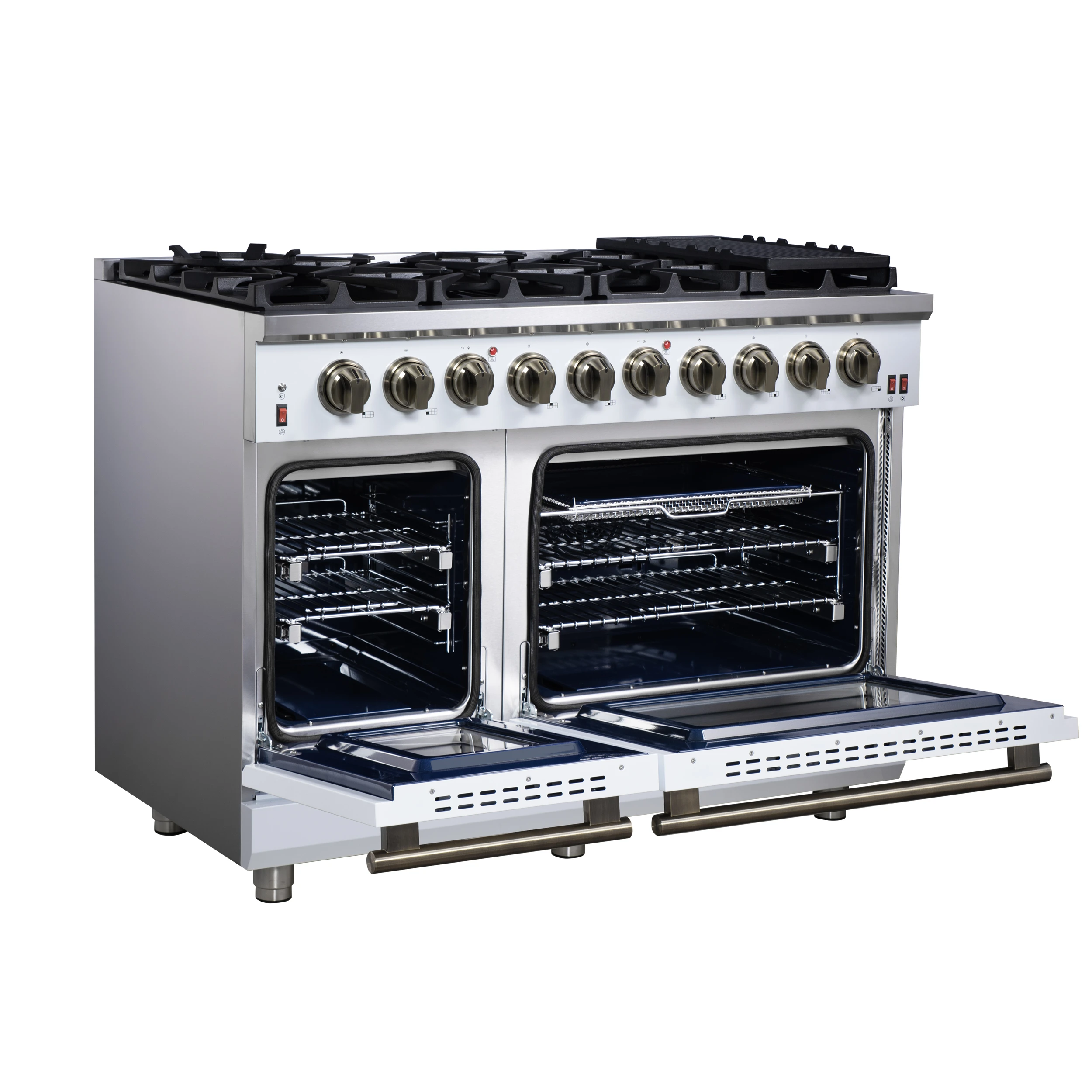 Massimo 48-Inch White Freestanding Gas Range, 8 Burners, True Convection Oven FFSGS623948WHT