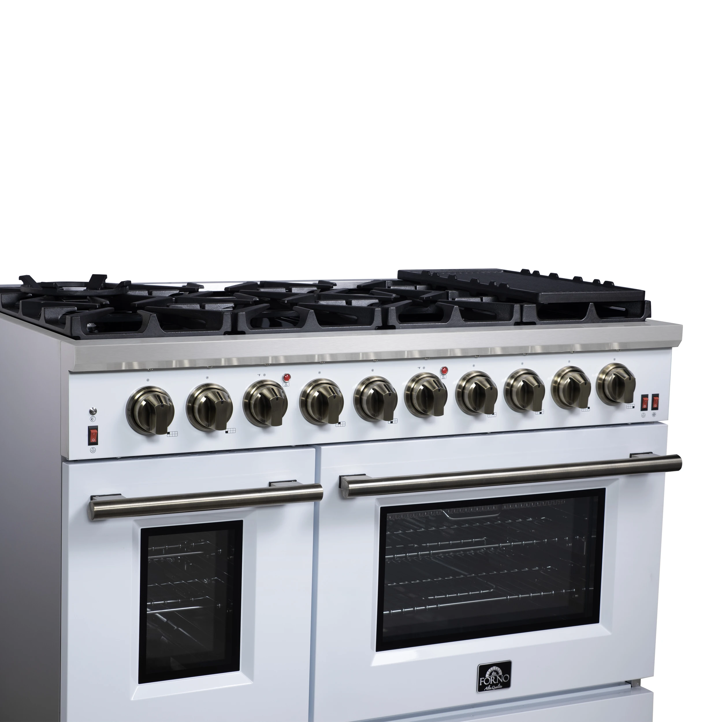 Massimo 48-Inch White Freestanding Gas Range, 8 Burners, True Convection Oven FFSGS623948WHT
