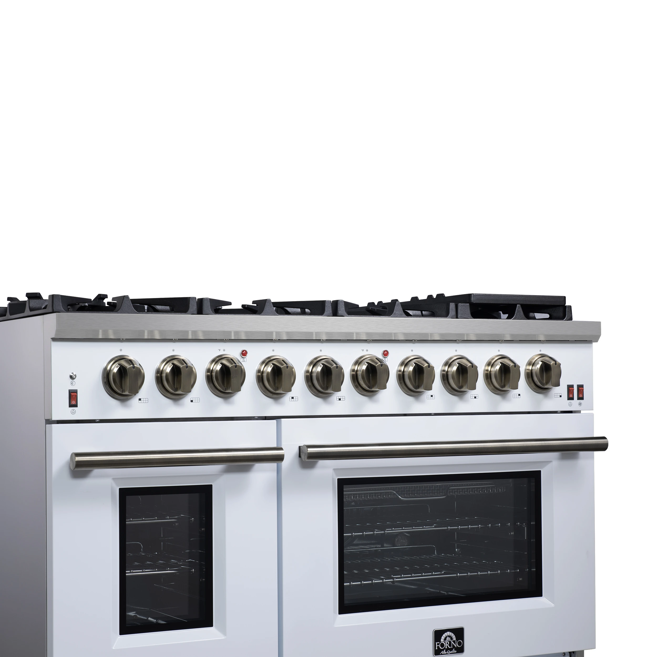 Massimo 48-Inch White Freestanding Gas Range, 8 Burners, True Convection Oven FFSGS623948WHT