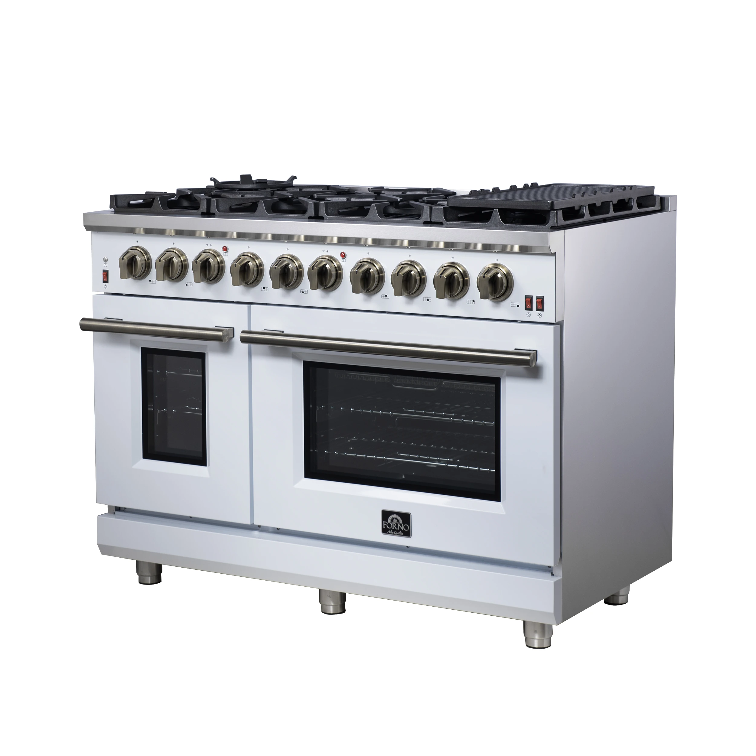 Massimo 48-Inch White Freestanding Gas Range, 8 Burners, True Convection Oven FFSGS623948WHT