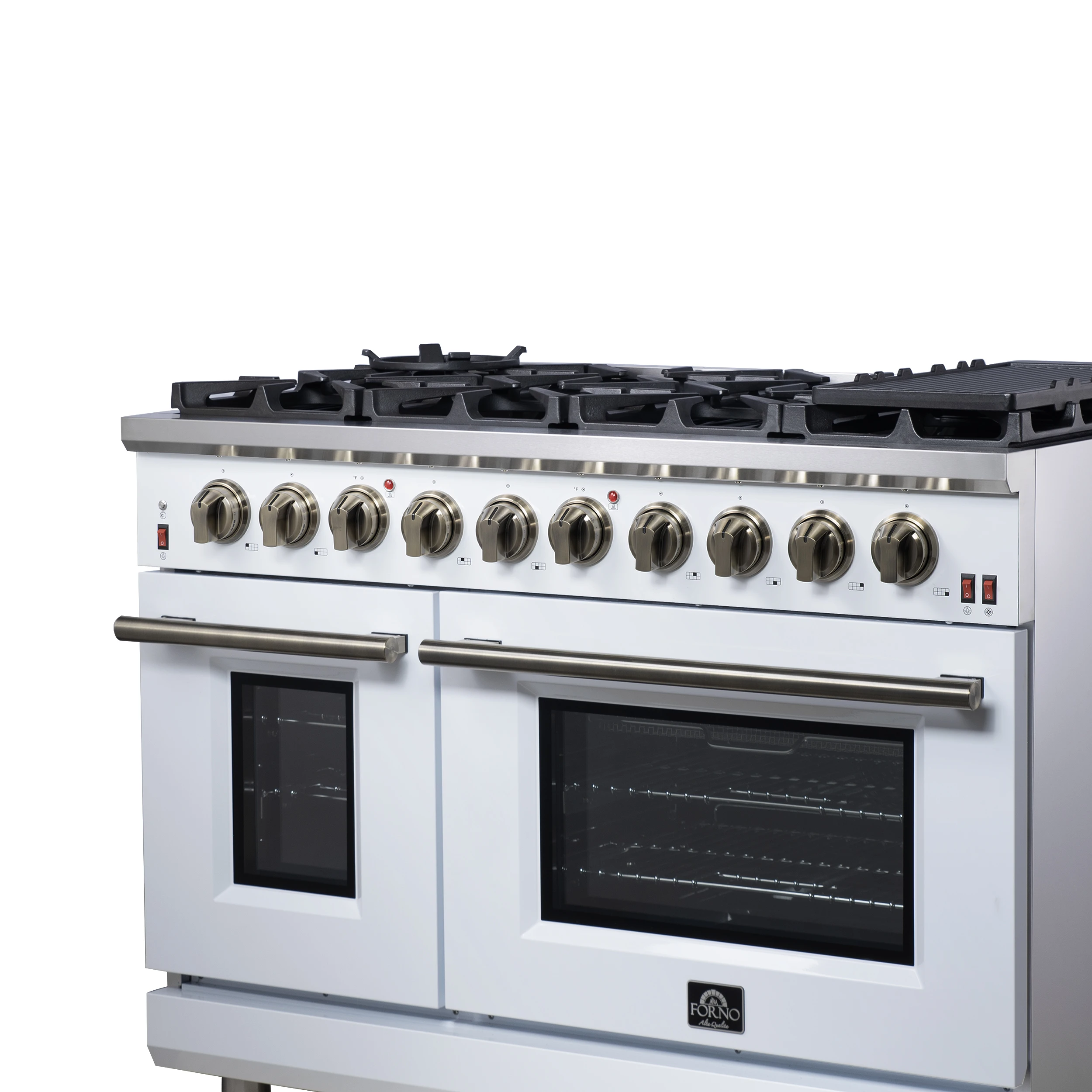 Massimo 48-Inch White Freestanding Gas Range, 8 Burners, True Convection Oven FFSGS623948WHT