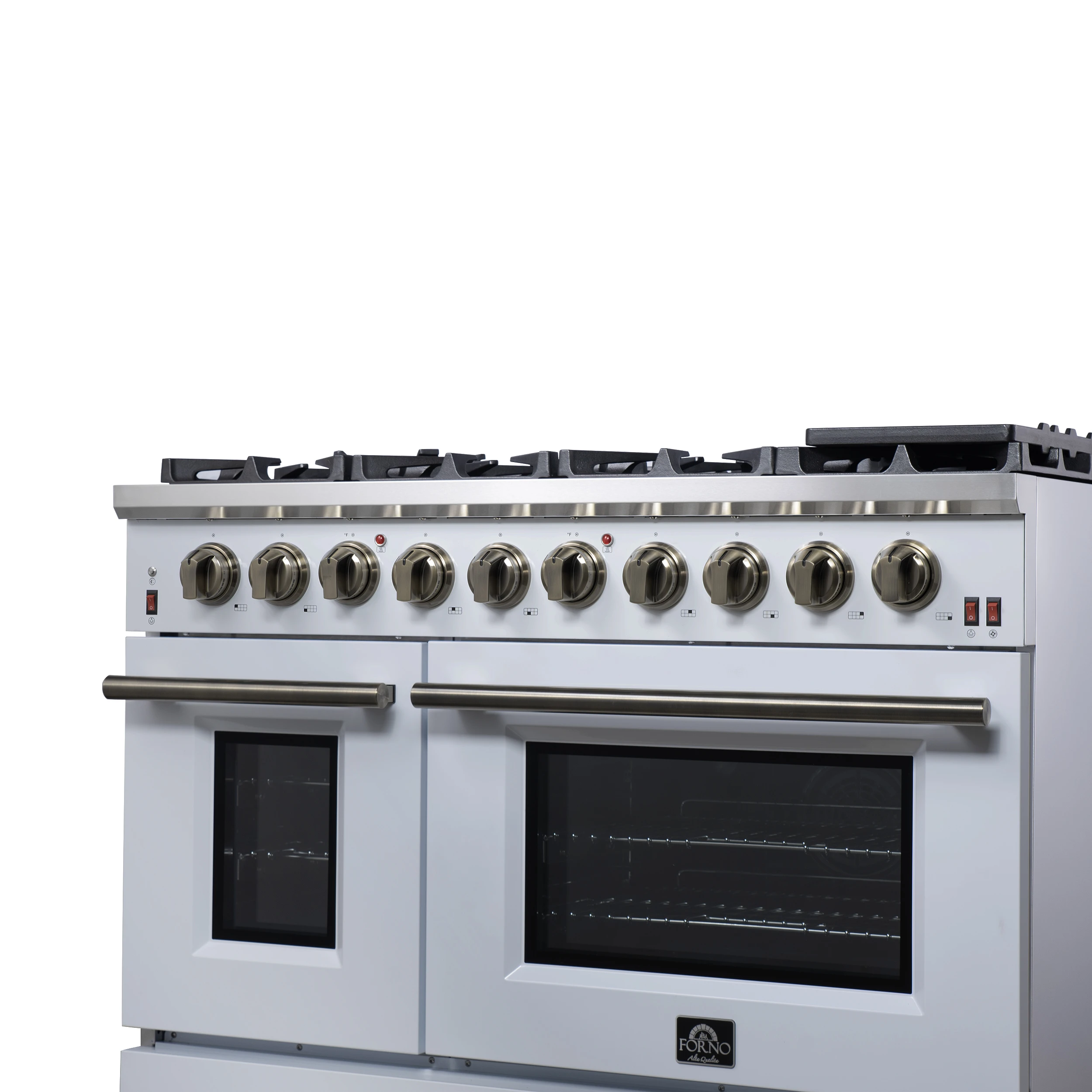 Massimo 48-Inch White Freestanding Gas Range, 8 Burners, True Convection Oven FFSGS623948WHT