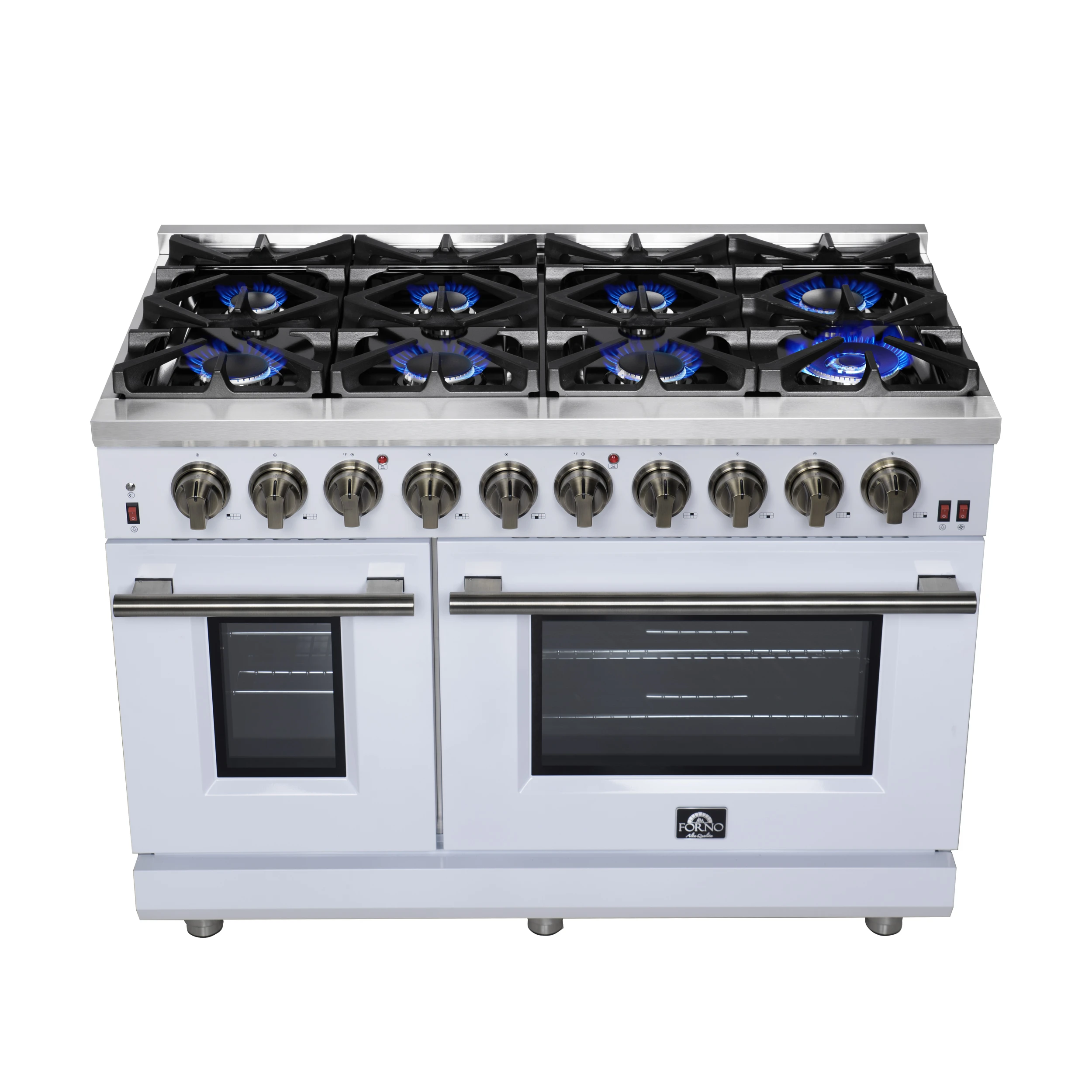 Massimo 48-Inch White Freestanding Gas Range, 8 Burners, True Convection Oven FFSGS623948WHT