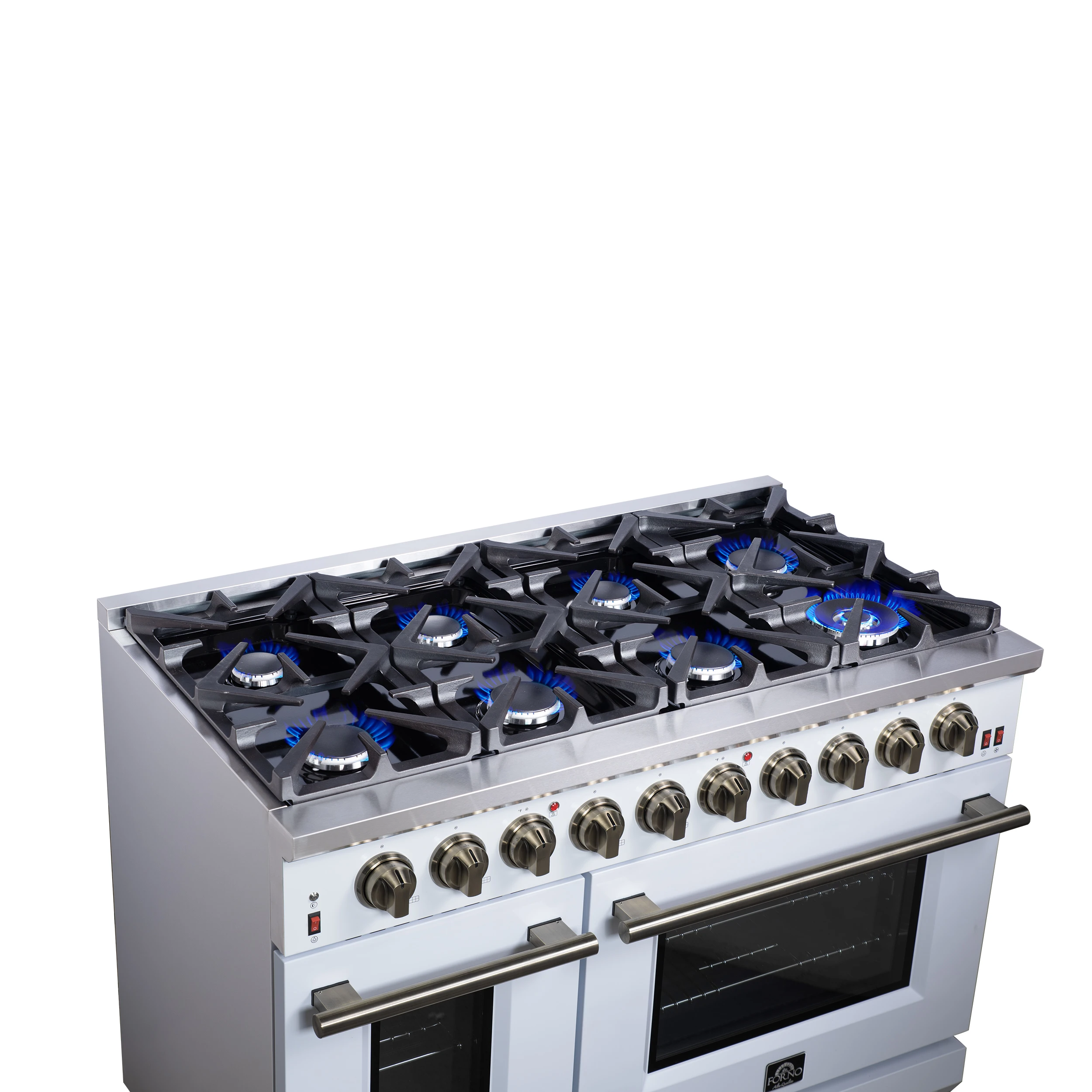 Massimo 48-Inch White Freestanding Gas Range, 8 Burners, True Convection Oven FFSGS623948WHT