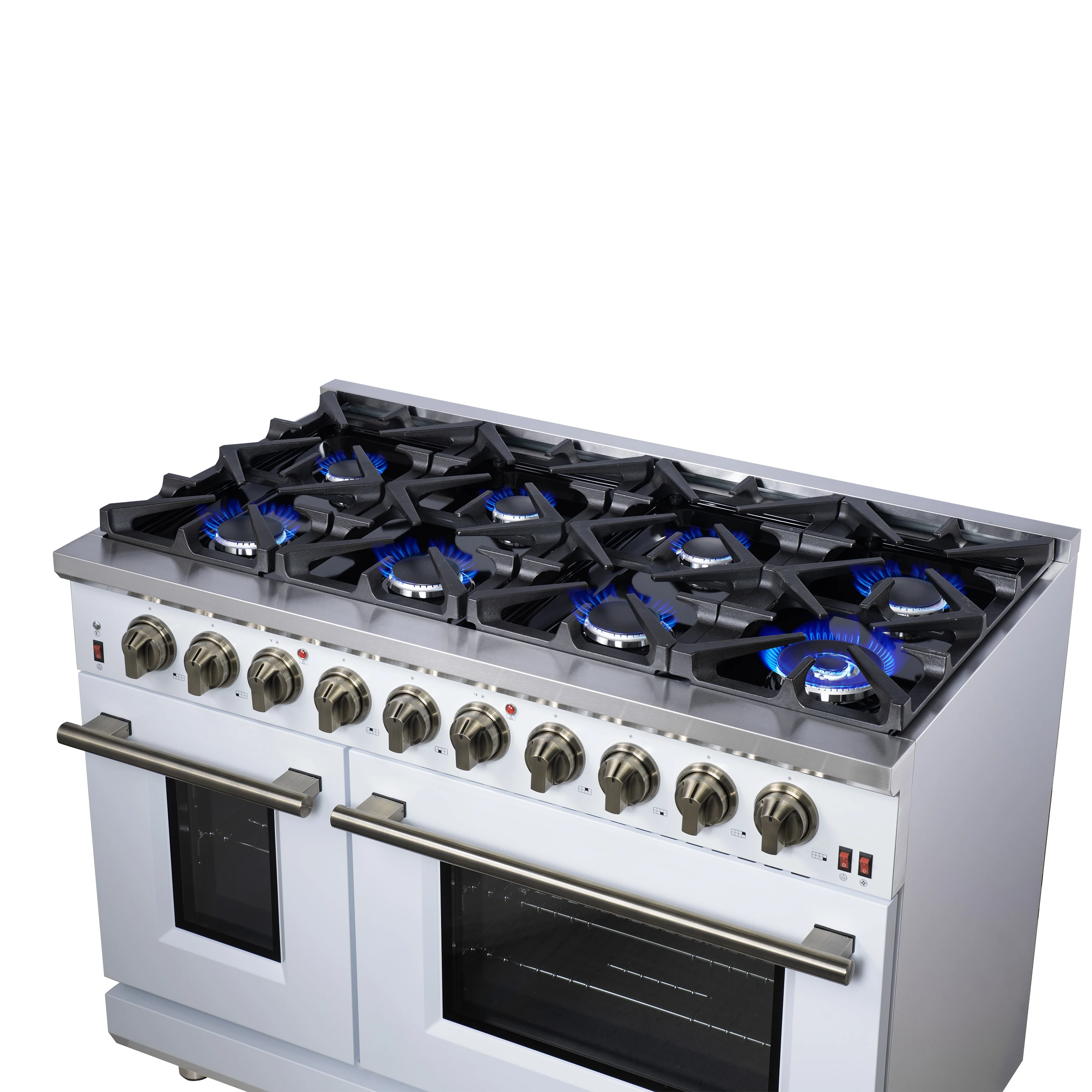 Massimo 48-Inch White Freestanding Gas Range, 8 Burners, True Convection Oven FFSGS623948WHT