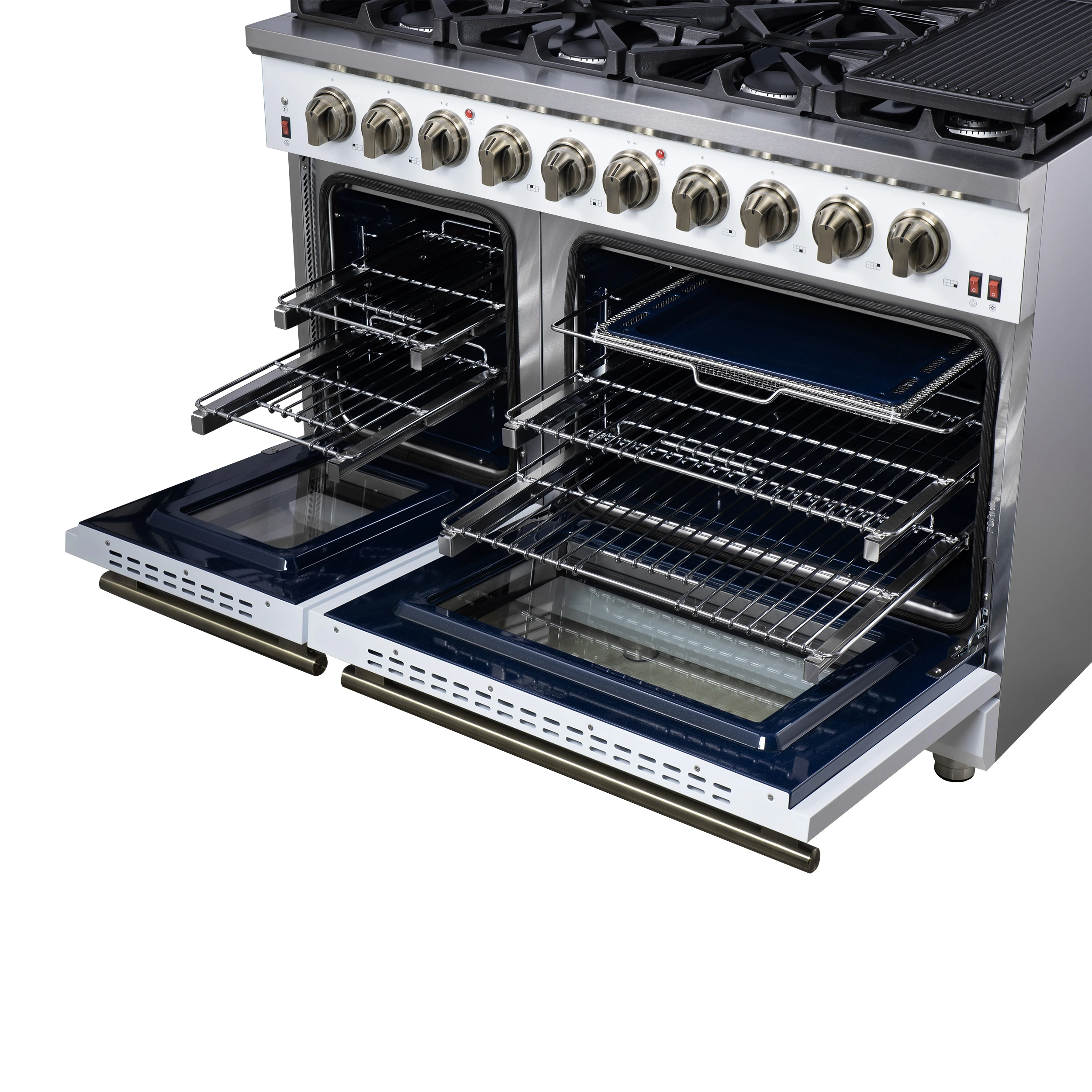 Massimo 48-Inch White Freestanding Gas Range, 8 Burners, True Convection Oven FFSGS623948WHT