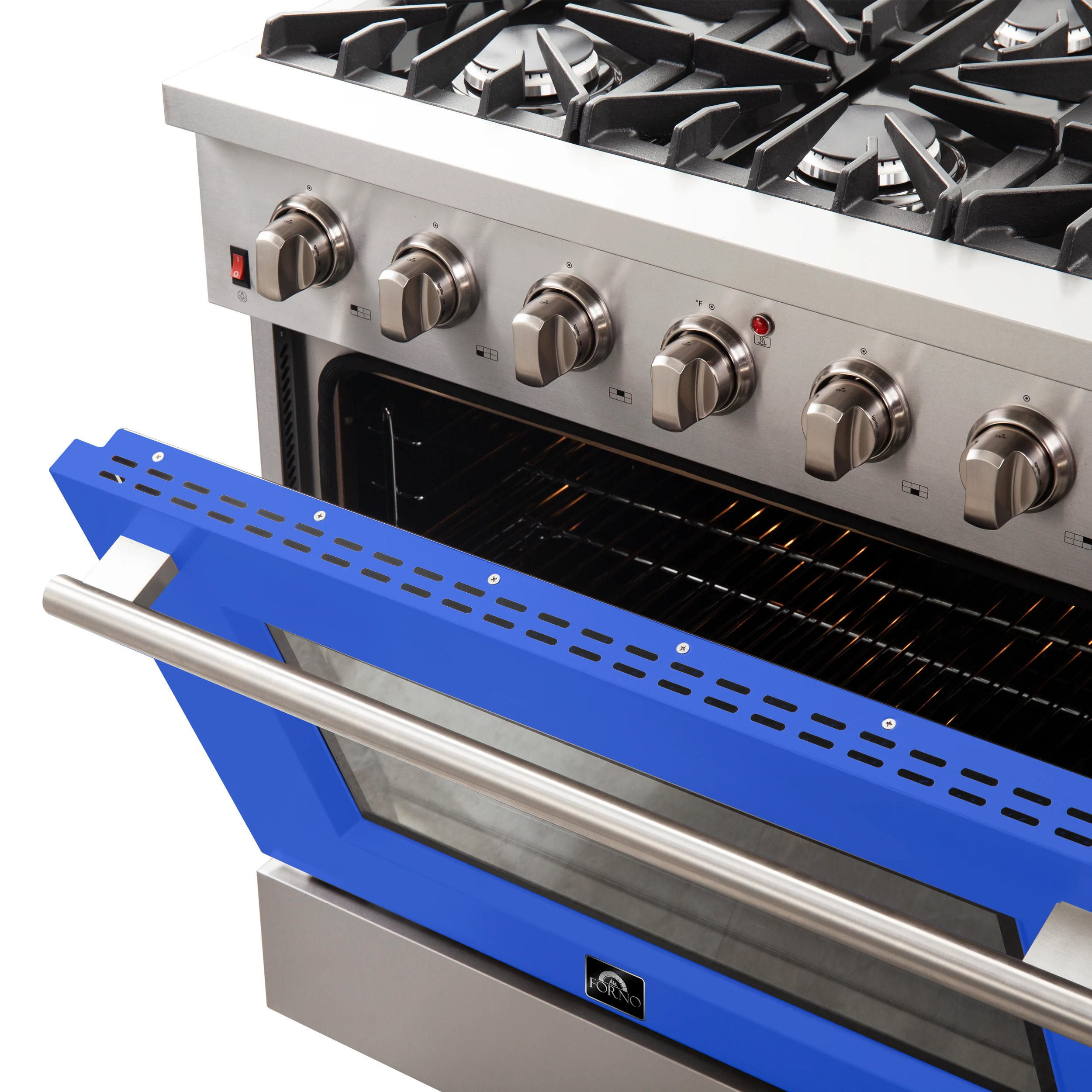 Galiano 36-Inch Freestanding Gas Range, Stainless Steel, 6 Burners, Energy Efficient, Blue Door FFSGS624436BLU