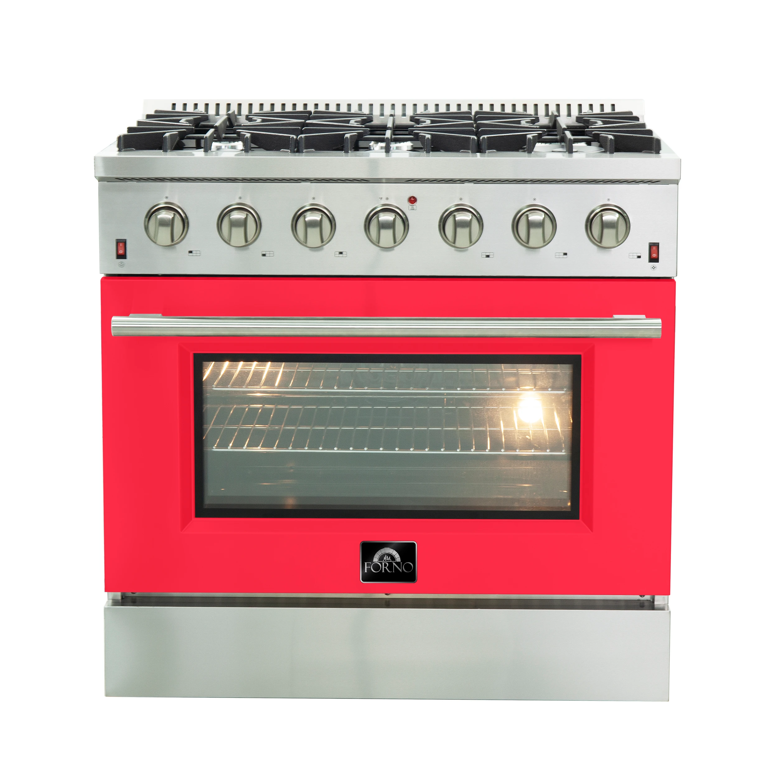 Galiano 36-Inch Freestanding Gas Range, Stainless Steel, 6 Burners, Energy Efficient, Red Door FFSGS624436RED