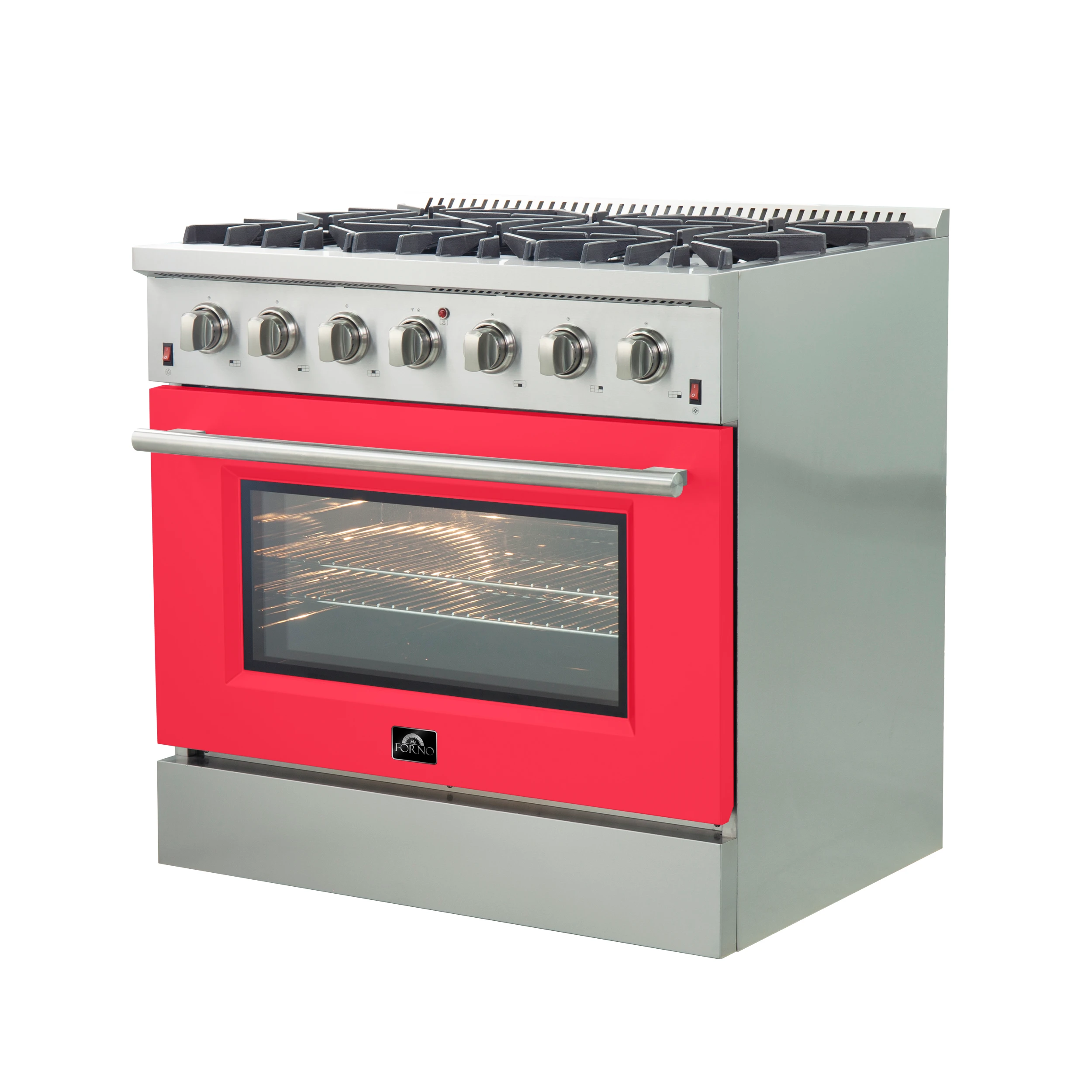 Galiano 36-Inch Freestanding Gas Range, Stainless Steel, 6 Burners, Energy Efficient, Red Door FFSGS624436RED