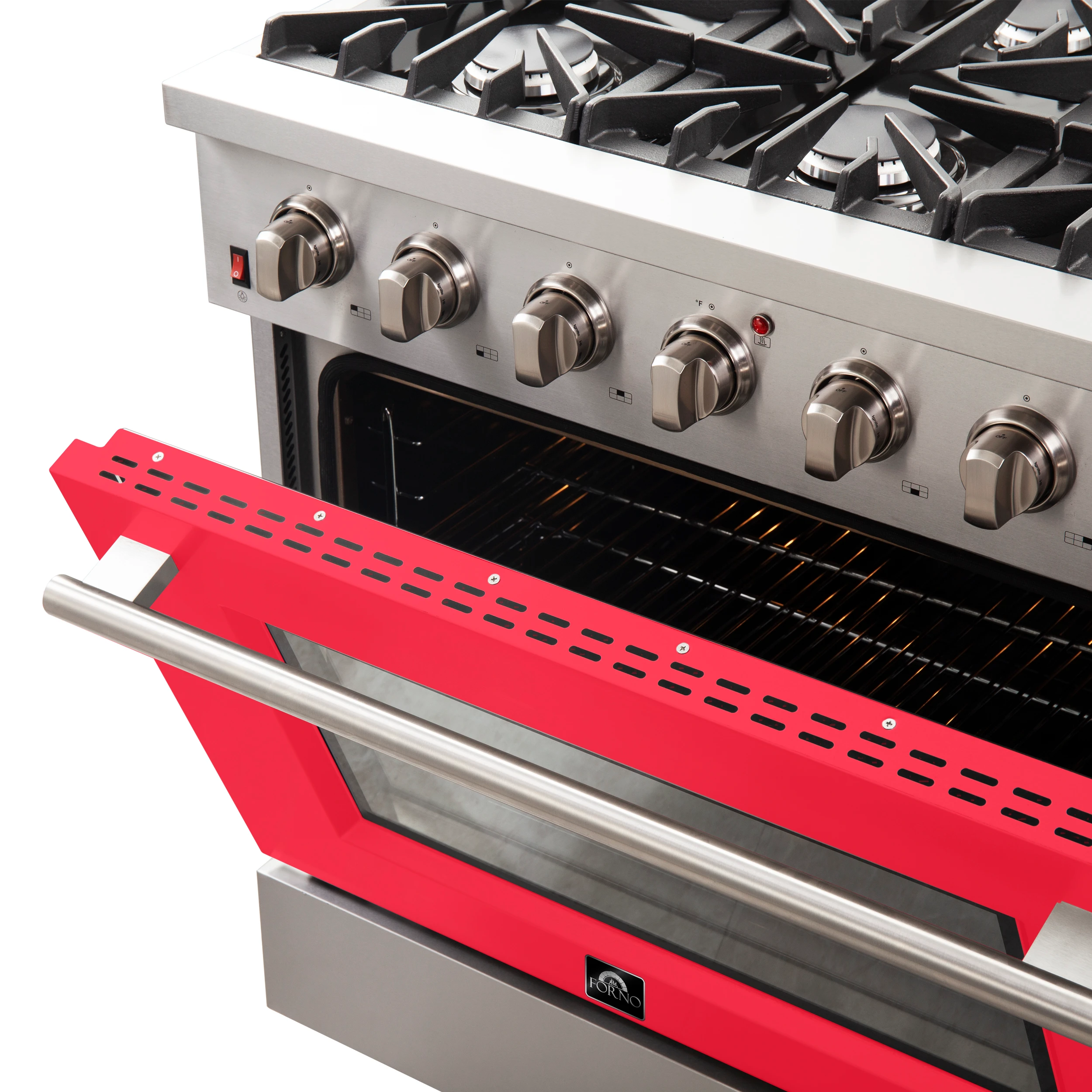 Galiano 36-Inch Freestanding Gas Range, Stainless Steel, 6 Burners, Energy Efficient, Red Door FFSGS624436RED