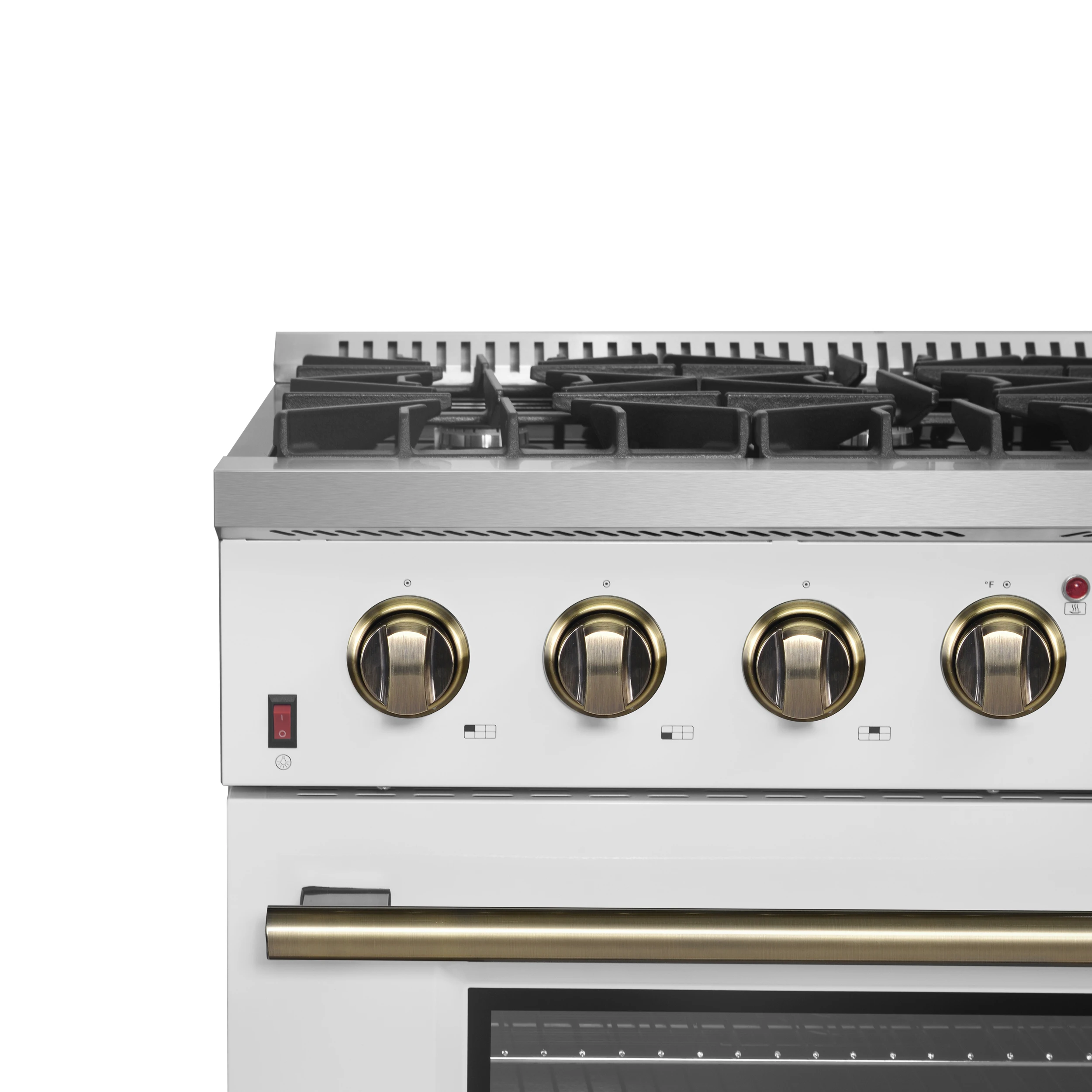 Galiano 36-inch Freestanding Gas Range in White with Antique Brass Design, 6 Burners, 83,000 BTU, 5.36 cu.ft. Convection Oven FFSGS624436WHT