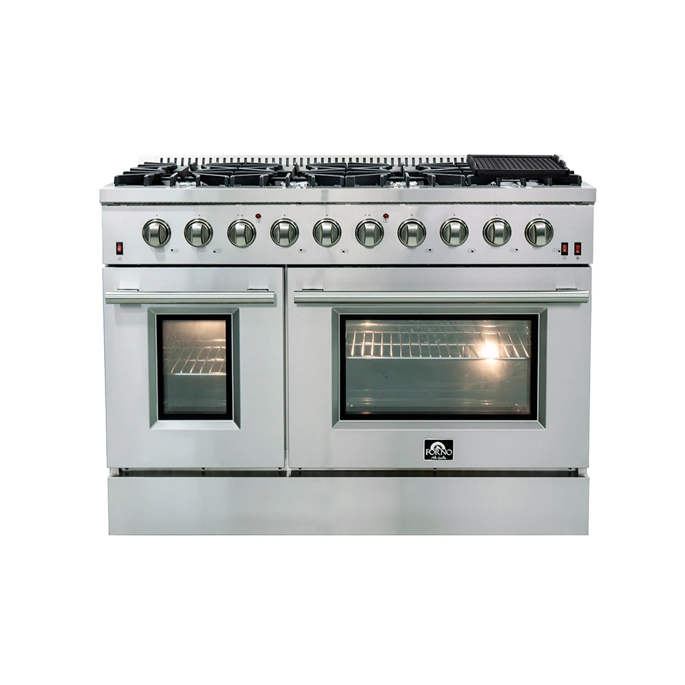 Galiano 48-Inch Freestanding Gas Range, Stainless Steel, 8 Burners, 107,000 BTU, Griddle, Double Ovens, Energy Efficient FFSGS624448