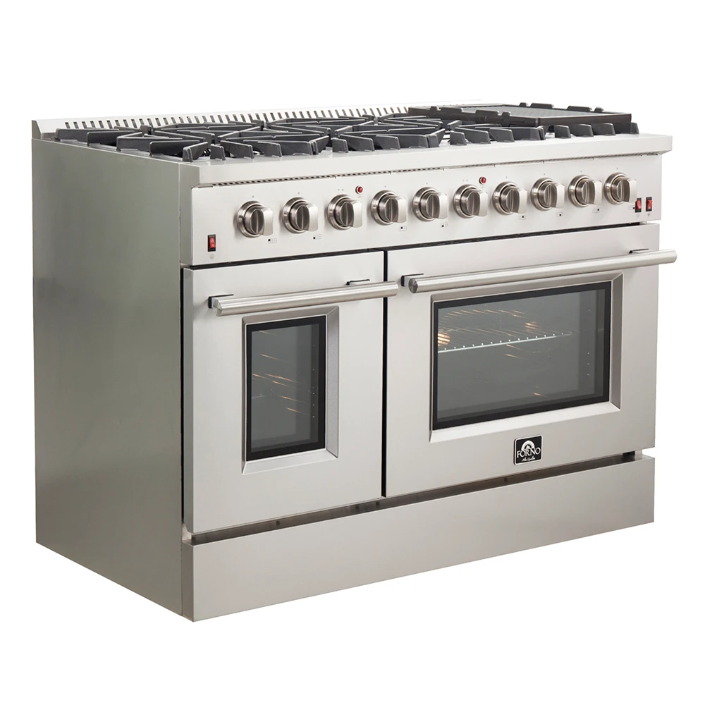 Galiano 48-Inch Freestanding Gas Range, Stainless Steel, 8 Burners, 107,000 BTU, Griddle, Double Ovens, Energy Efficient FFSGS624448