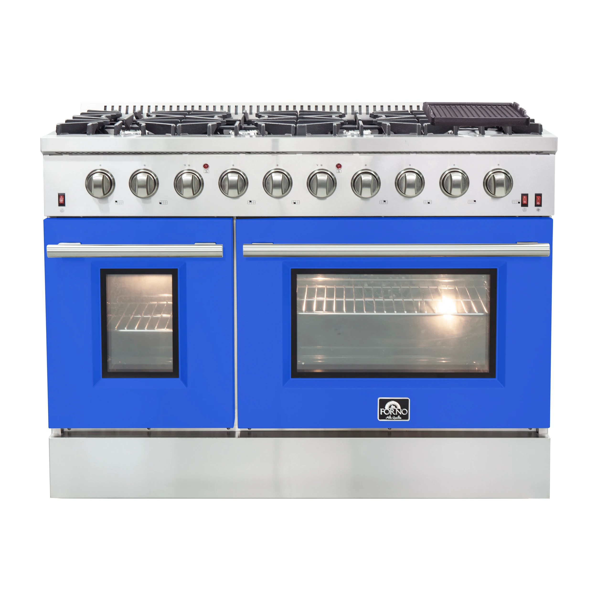 Galiano 48-Inch Freestanding Gas Range, Stainless Steel, 8 Burners, 107,000 BTU, Griddle, Double Ovens, Energy Efficient, Blue Doors FFSGS624448BLU