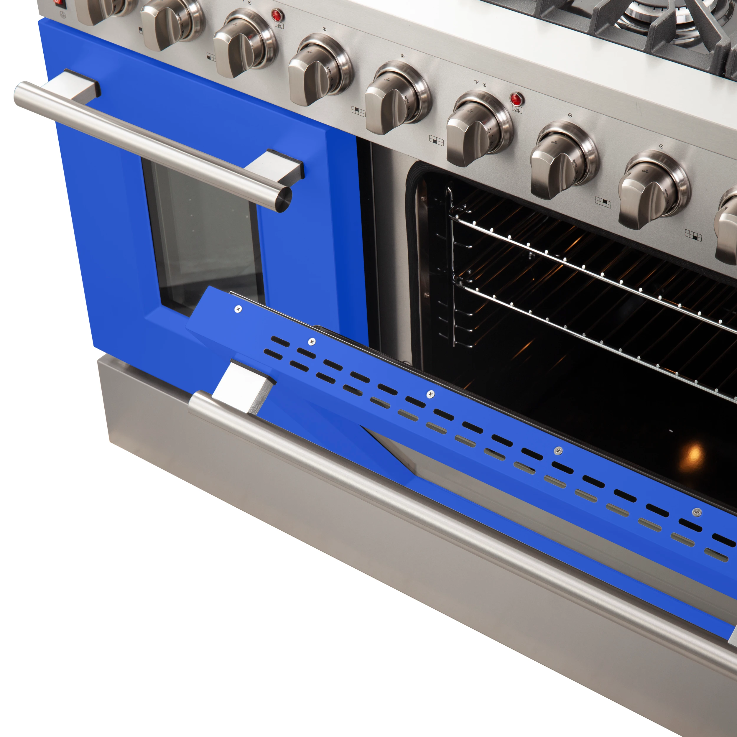 Galiano 48-Inch Freestanding Gas Range, Stainless Steel, 8 Burners, 107,000 BTU, Griddle, Double Ovens, Energy Efficient, Blue Doors FFSGS624448BLU