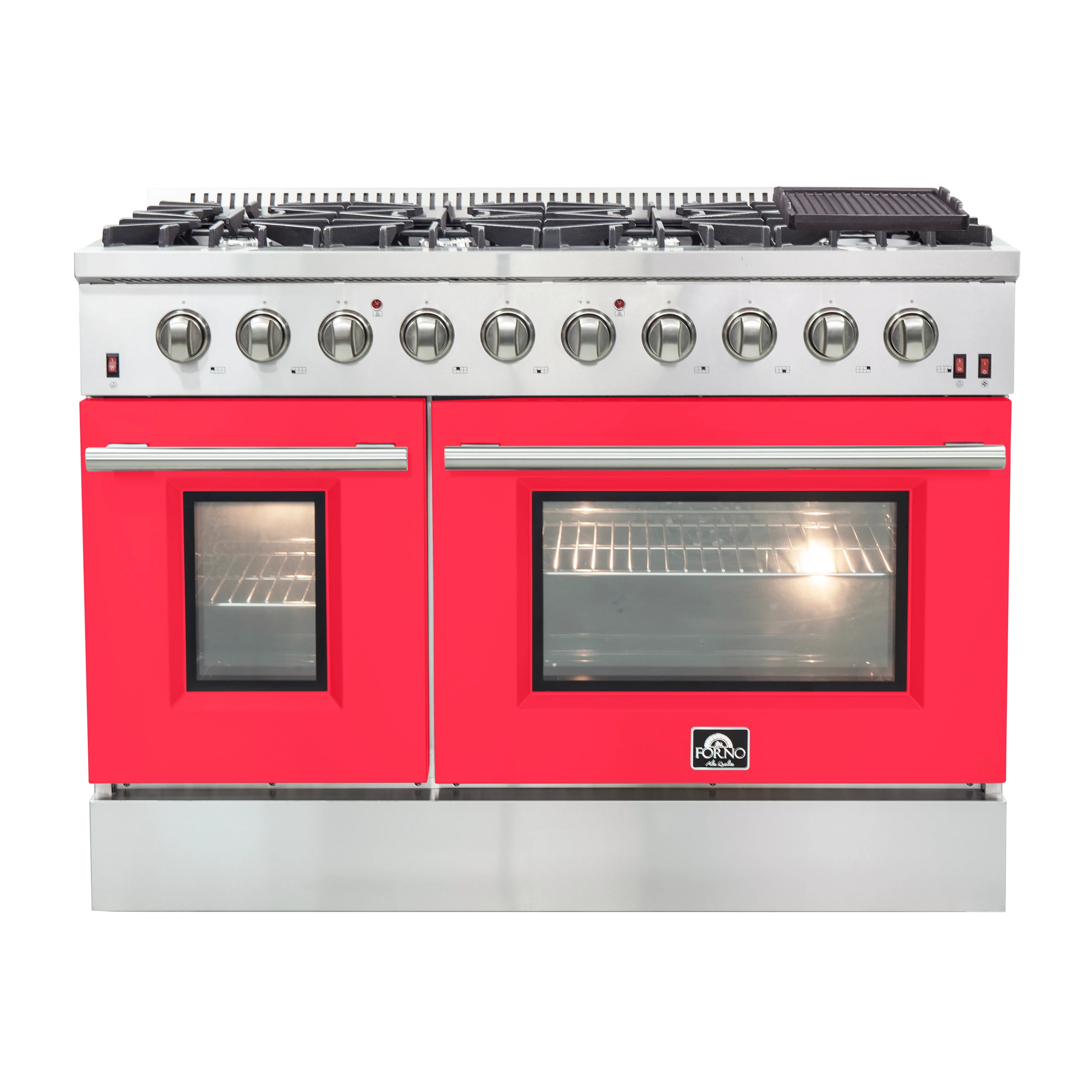 Galiano 48-Inch Freestanding Gas Range, Stainless Steel, 8 Burners, 107,000 BTU, Griddle, Double Ovens, Energy Efficient, Red Doors FFSGS624448RED