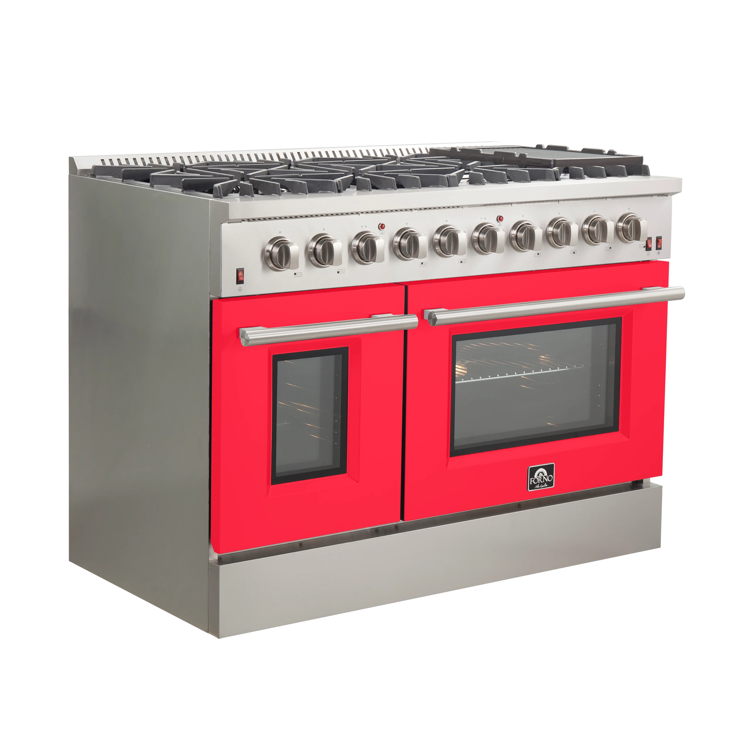 Galiano 48-Inch Freestanding Gas Range, Stainless Steel, 8 Burners, 107,000 BTU, Griddle, Double Ovens, Energy Efficient, Red Doors FFSGS624448RED
