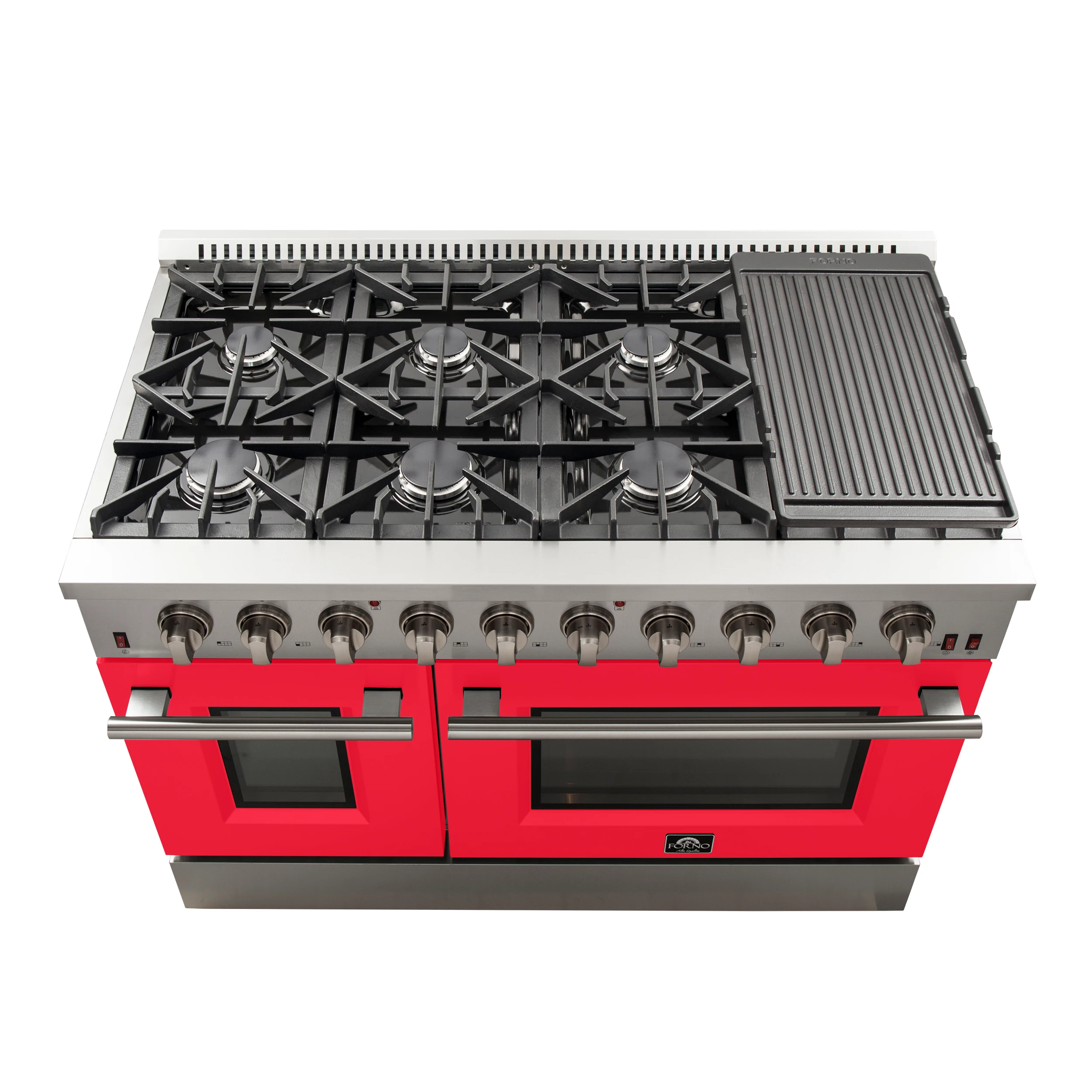 Galiano 48-Inch Freestanding Gas Range, Stainless Steel, 8 Burners, 107,000 BTU, Griddle, Double Ovens, Energy Efficient, Red Doors FFSGS624448RED
