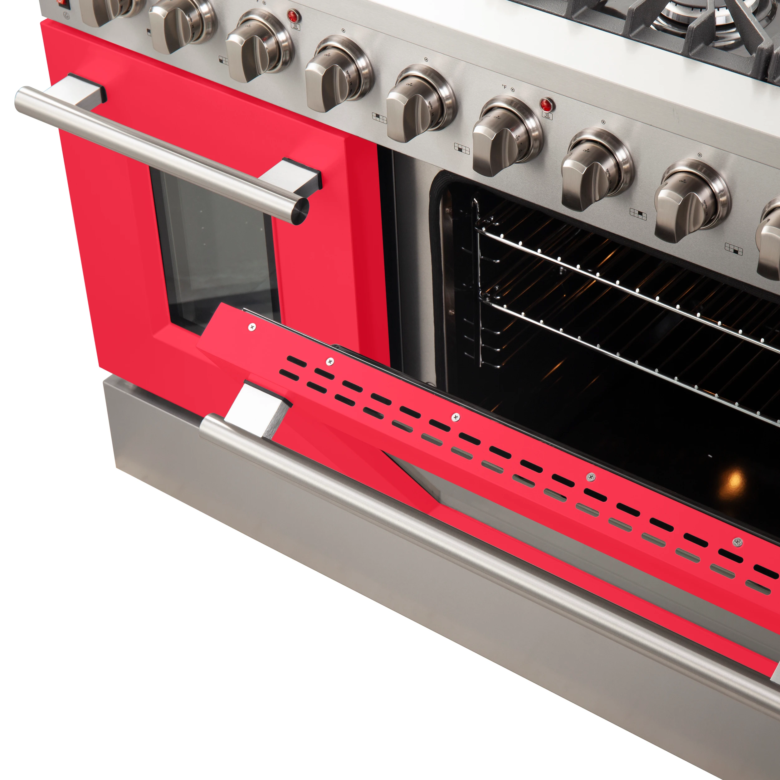 Galiano 48-Inch Freestanding Gas Range, Stainless Steel, 8 Burners, 107,000 BTU, Griddle, Double Ovens, Energy Efficient, Red Doors FFSGS624448RED