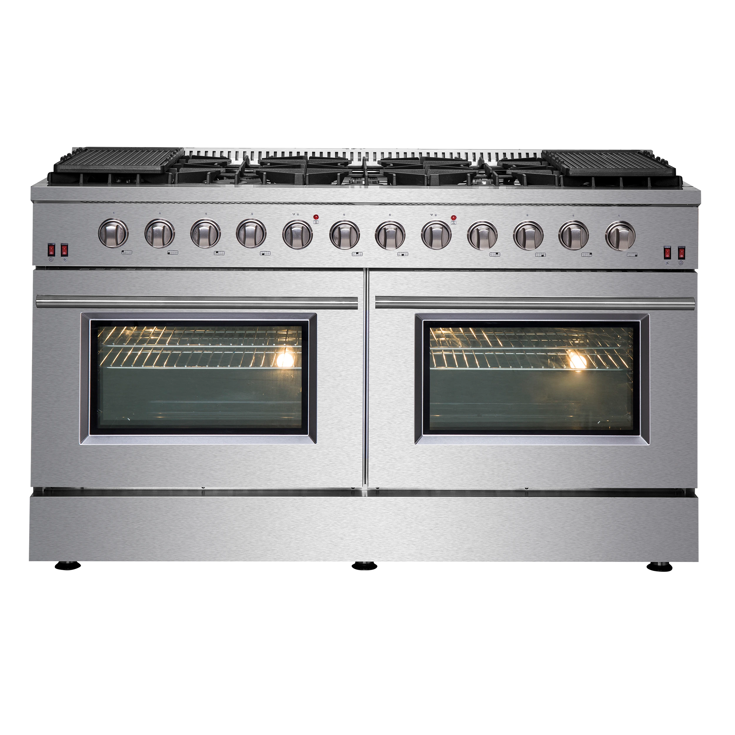 Galiano 60-Inch Freestanding Gas Range, 10 Burners, Double Ovens, Griddle, Energy Efficient FFSGS624460