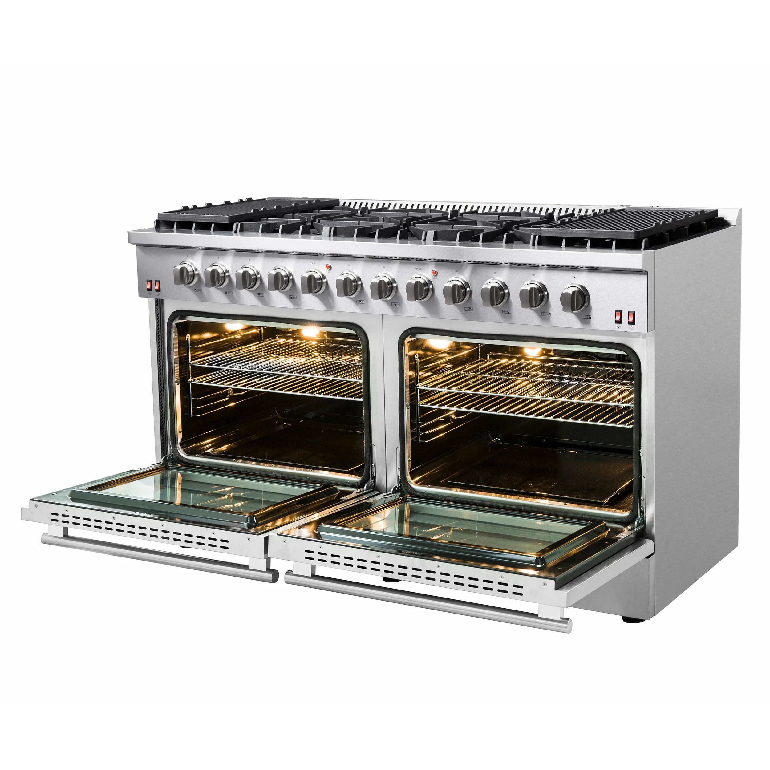 Galiano 60-Inch Freestanding Gas Range, 10 Burners, Double Ovens, Griddle, Energy Efficient FFSGS624460