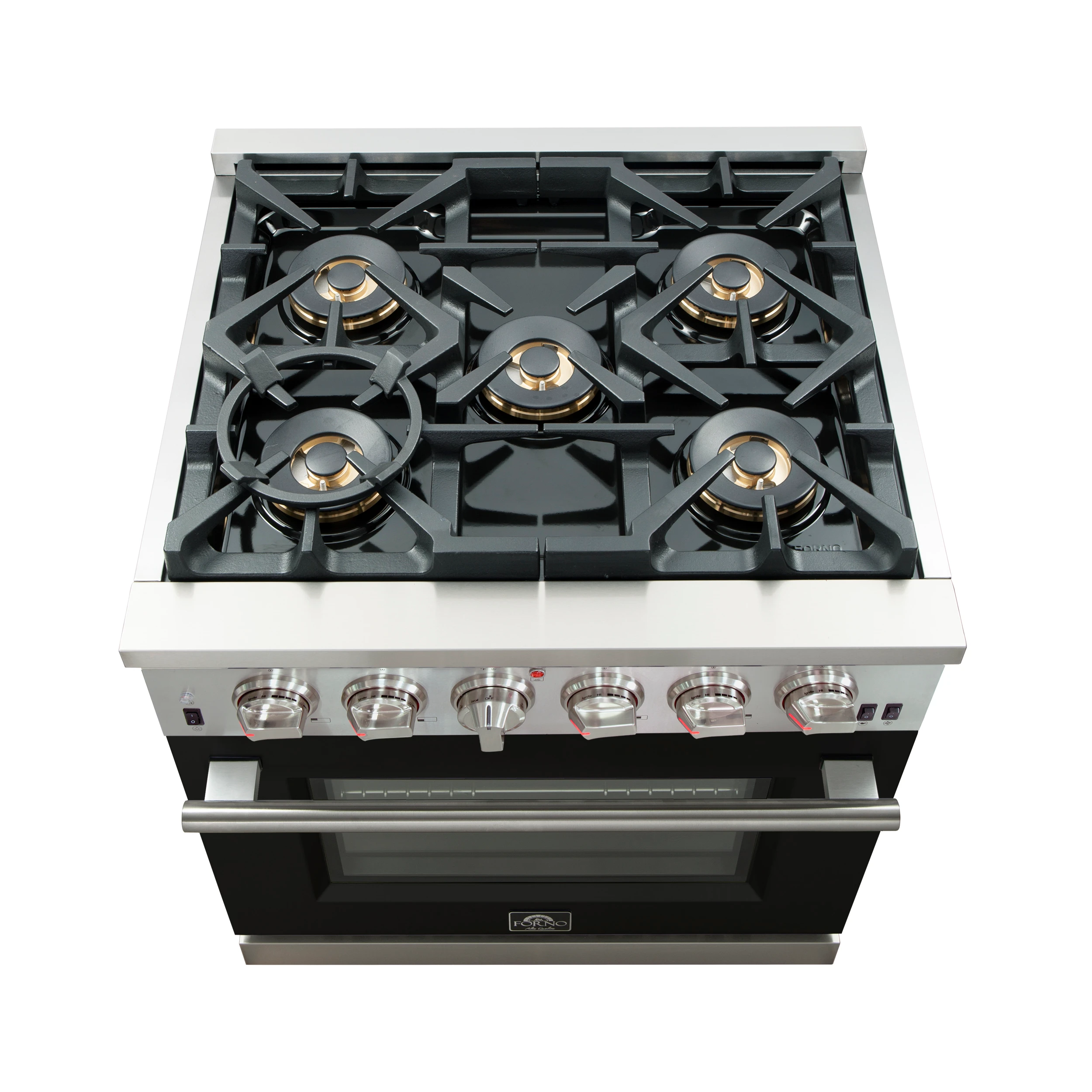 Capriasca 30-Inch Freestanding Gas Range, 4 Burners, True Convection Oven, Black Door FFSGS626030BLK