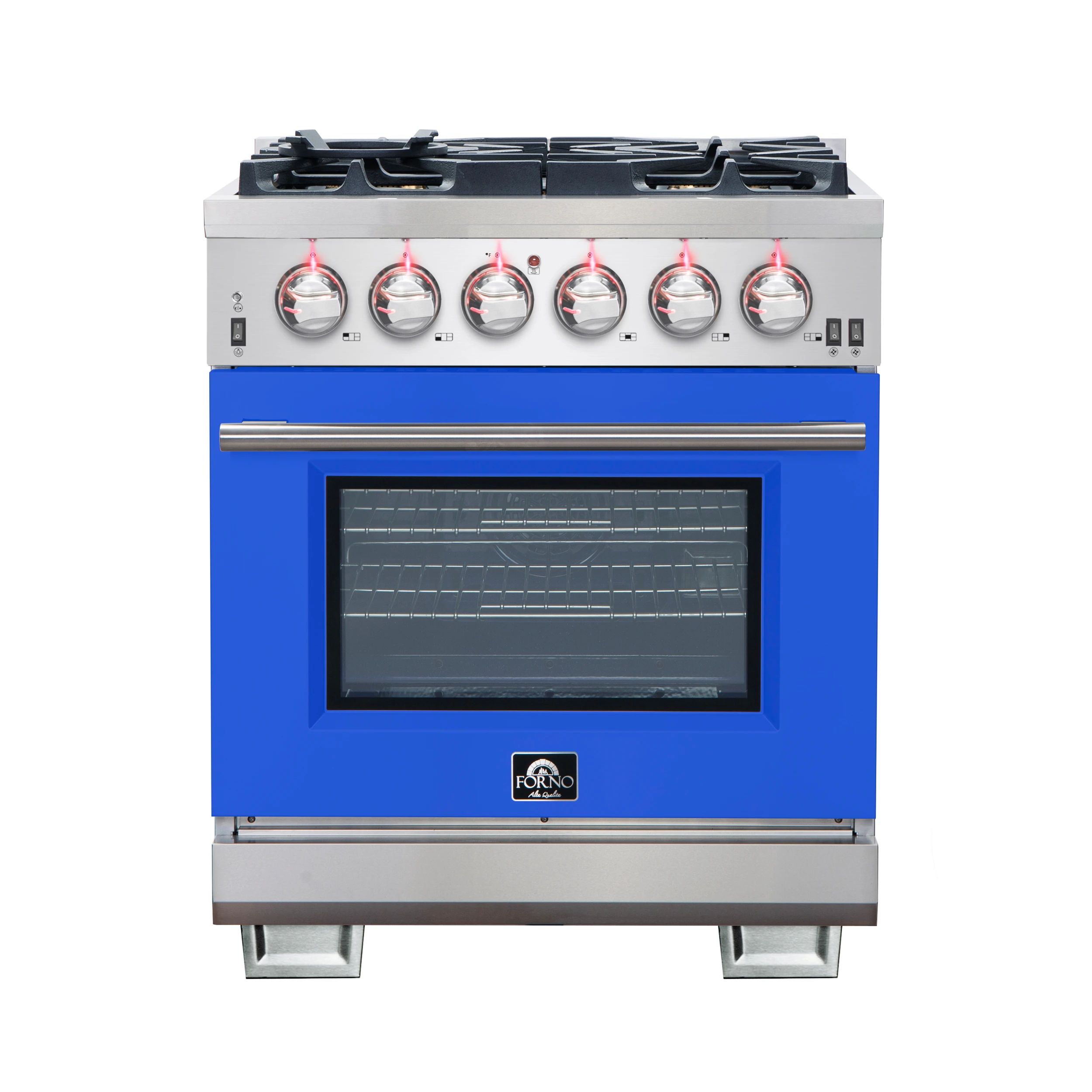 Capriasca 30-Inch Freestanding Gas Range, 4 Burners, True Convection Oven, Blue Door FFSGS626030BLU