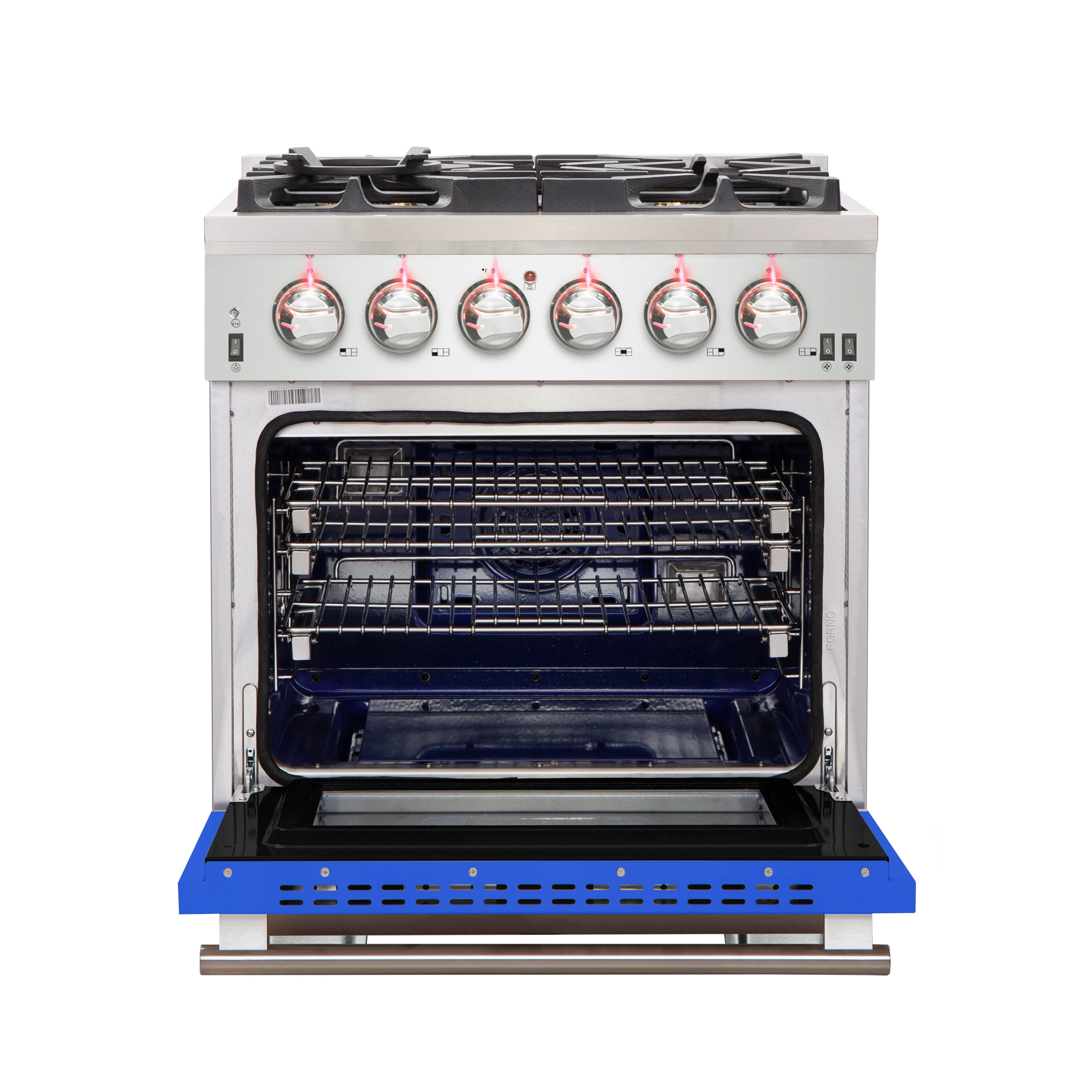 Capriasca 30-Inch Freestanding Gas Range, 4 Burners, True Convection Oven, Blue Door FFSGS626030BLU