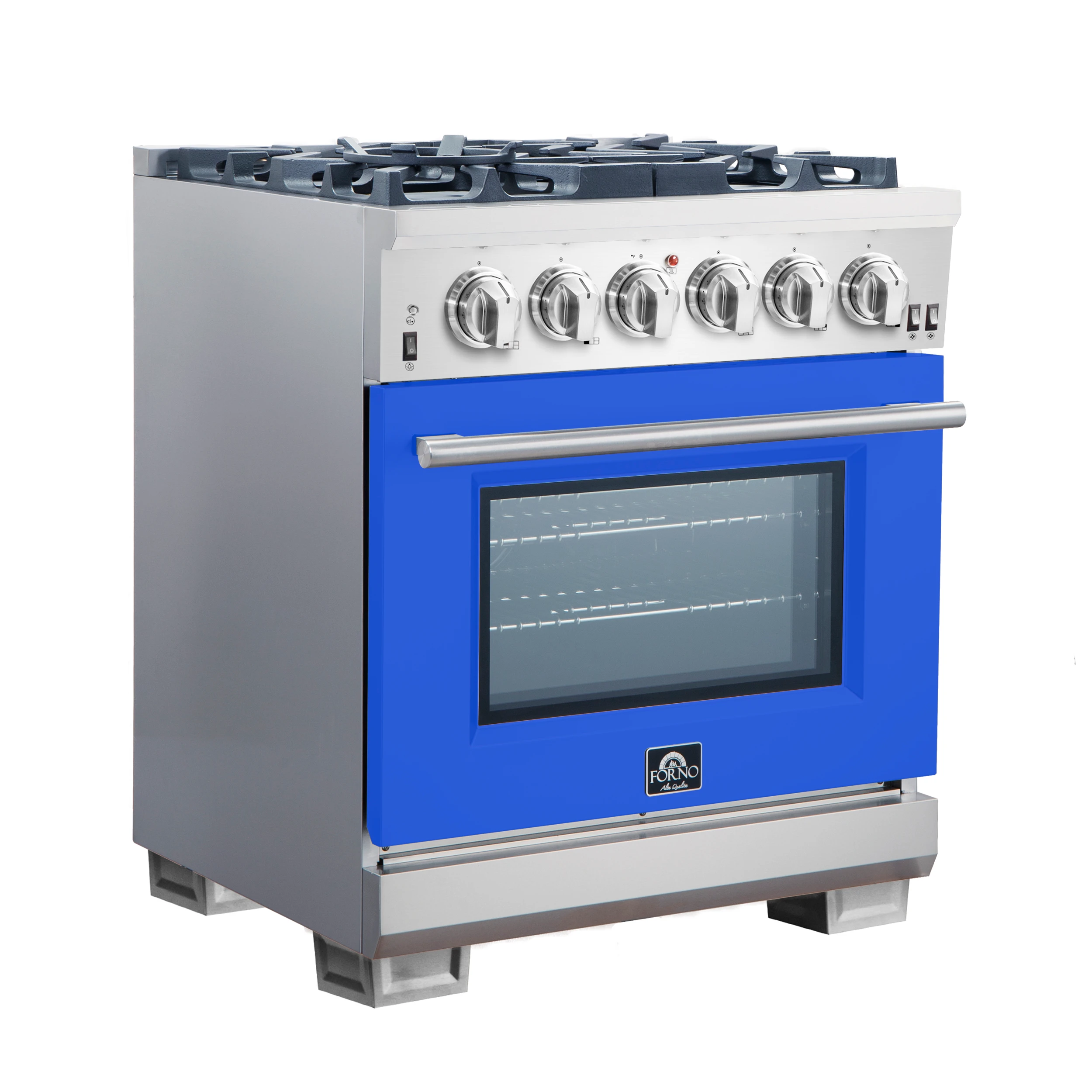 Capriasca 30-Inch Freestanding Gas Range, 4 Burners, True Convection Oven, Blue Door FFSGS626030BLU