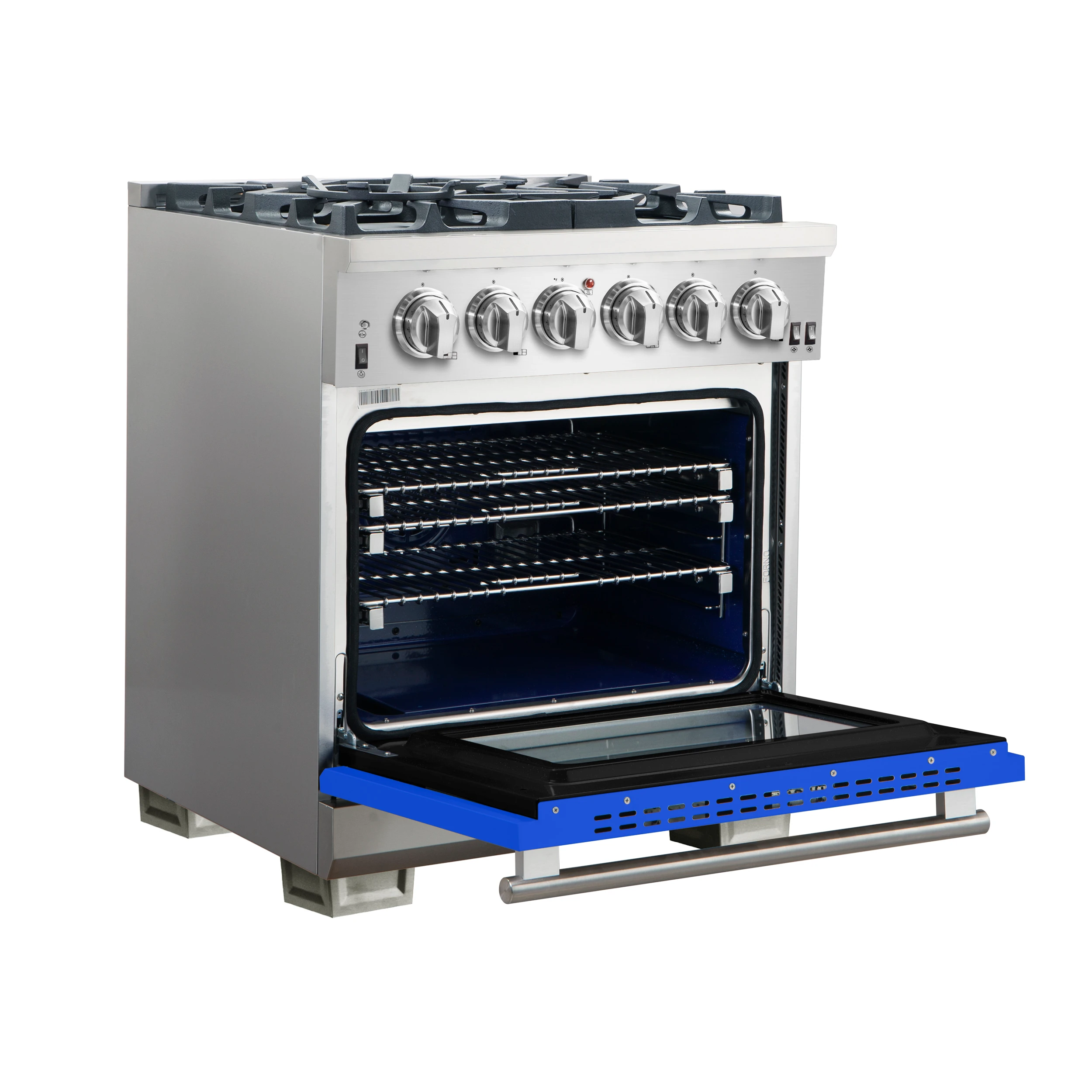 Capriasca 30-Inch Freestanding Gas Range, 4 Burners, True Convection Oven, Blue Door FFSGS626030BLU