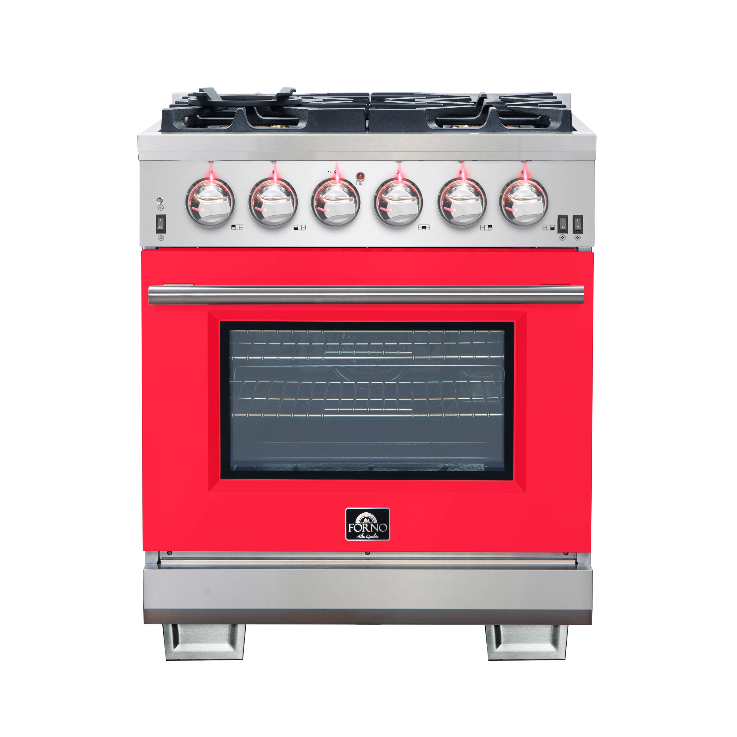Capriasca 30-Inch Freestanding Gas Range, 4 Burners, True Convection Oven, Red Door FFSGS626030RED