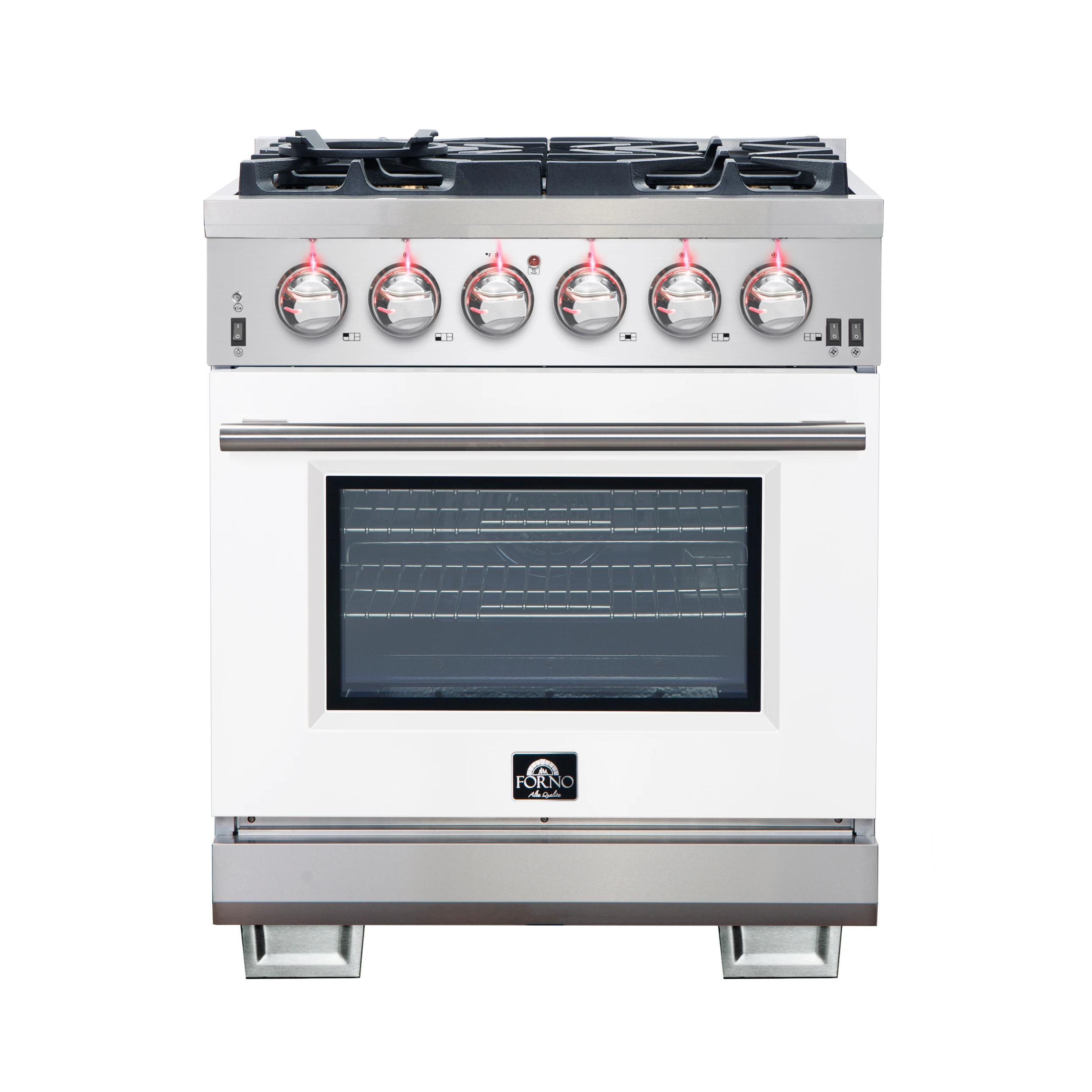 Capriasca 30-Inch Freestanding Gas Range, 4 Burners, True Convection Oven, White Door FFSGS626030WHT