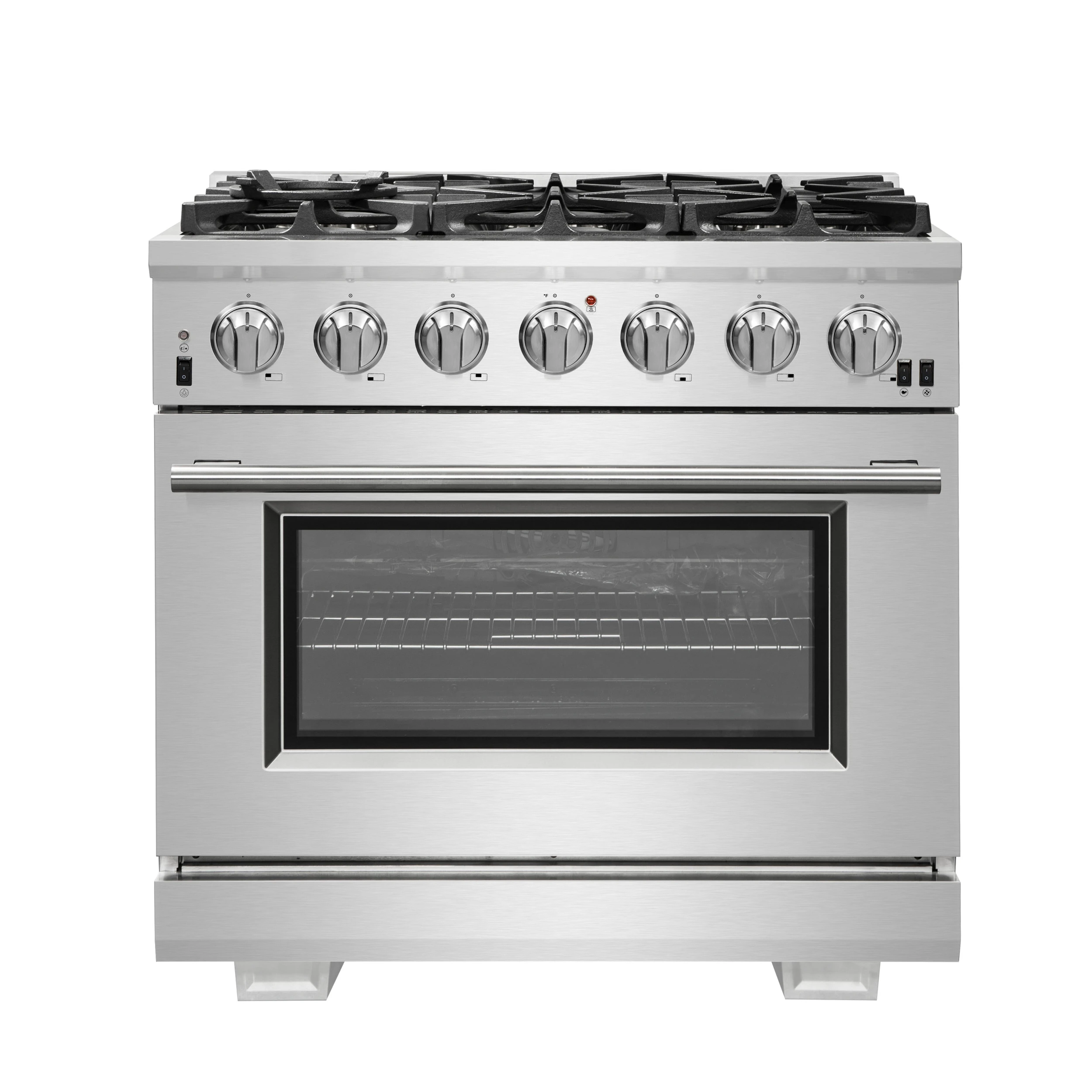 Capriasca 36-Inch Gas Range, Stainless Steel, 6 Brass Burners, 120,000 BTU, Convection Oven, Energy Efficient FFSGS626036