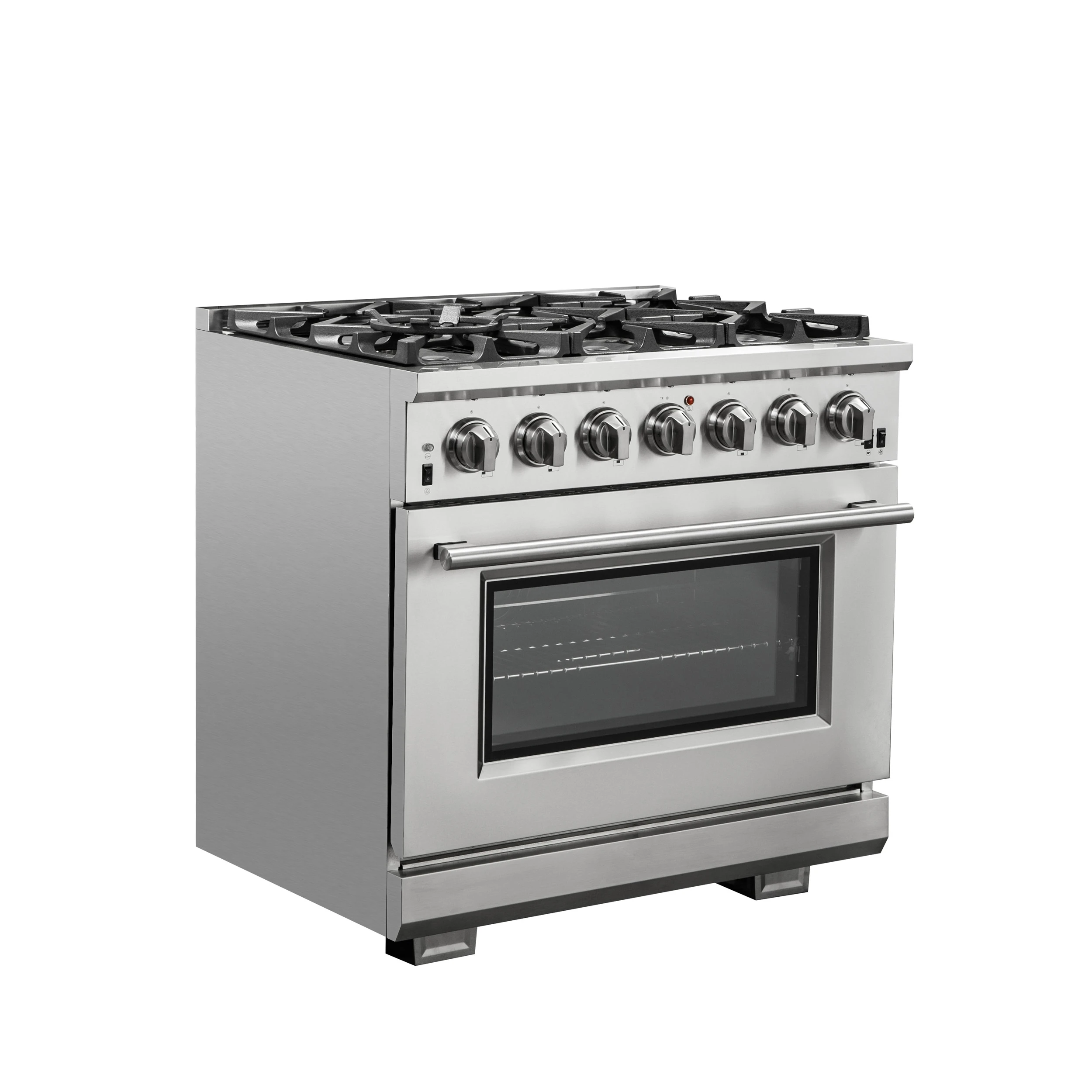Capriasca 36-Inch Gas Range, Stainless Steel, 6 Brass Burners, 120,000 BTU, Convection Oven, Energy Efficient FFSGS626036