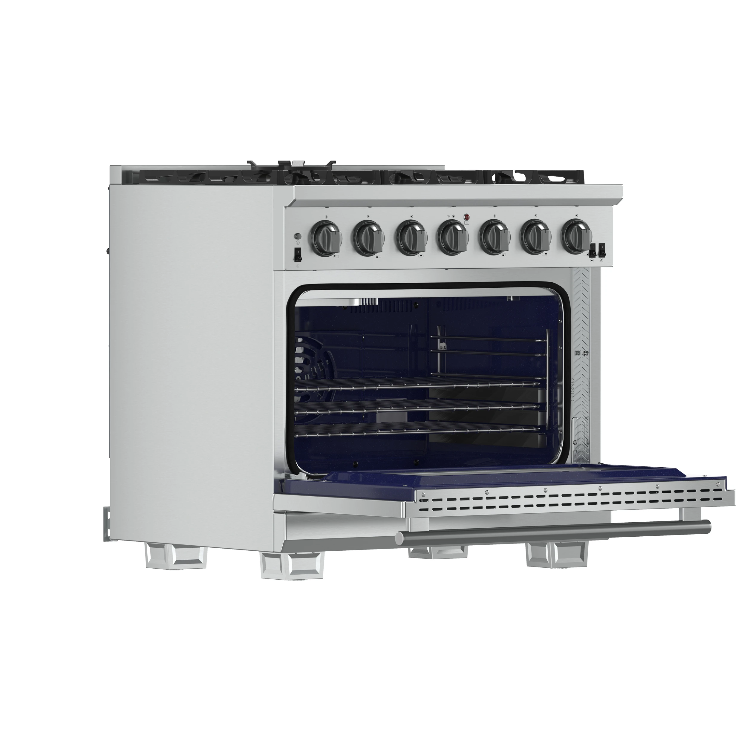 Capriasca 36-Inch Gas Range, Stainless Steel, 6 Brass Burners, 120,000 BTU, Convection Oven, Energy Efficient FFSGS626036