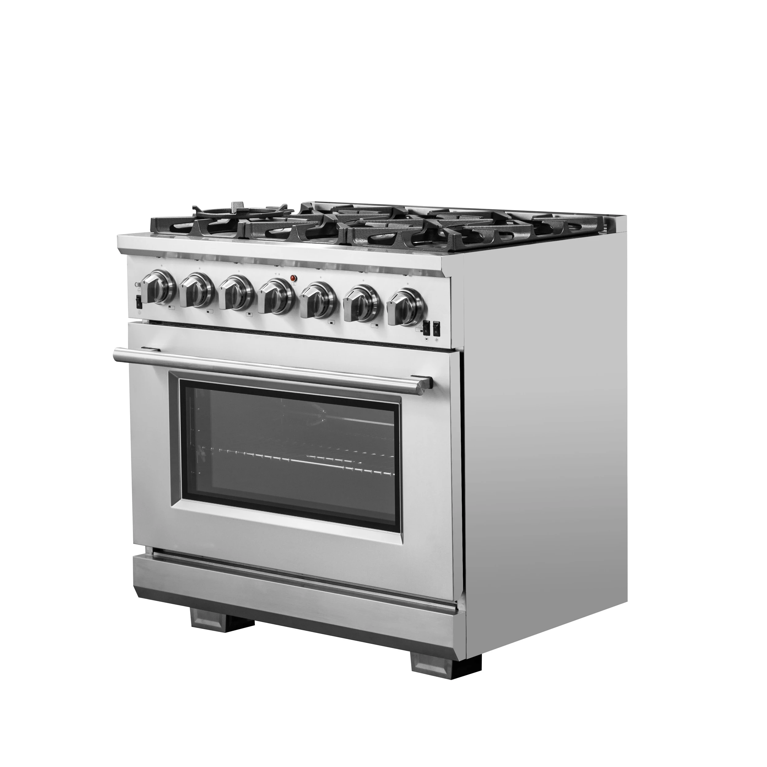 Capriasca 36-Inch Gas Range, Stainless Steel, 6 Brass Burners, 120,000 BTU, Convection Oven, Energy Efficient FFSGS626036