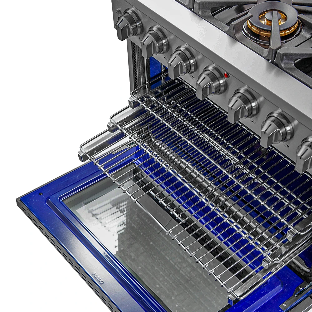 Capriasca 36-Inch Gas Range, Stainless Steel, 6 Brass Burners, 120,000 BTU, Convection Oven, Energy Efficient FFSGS626036