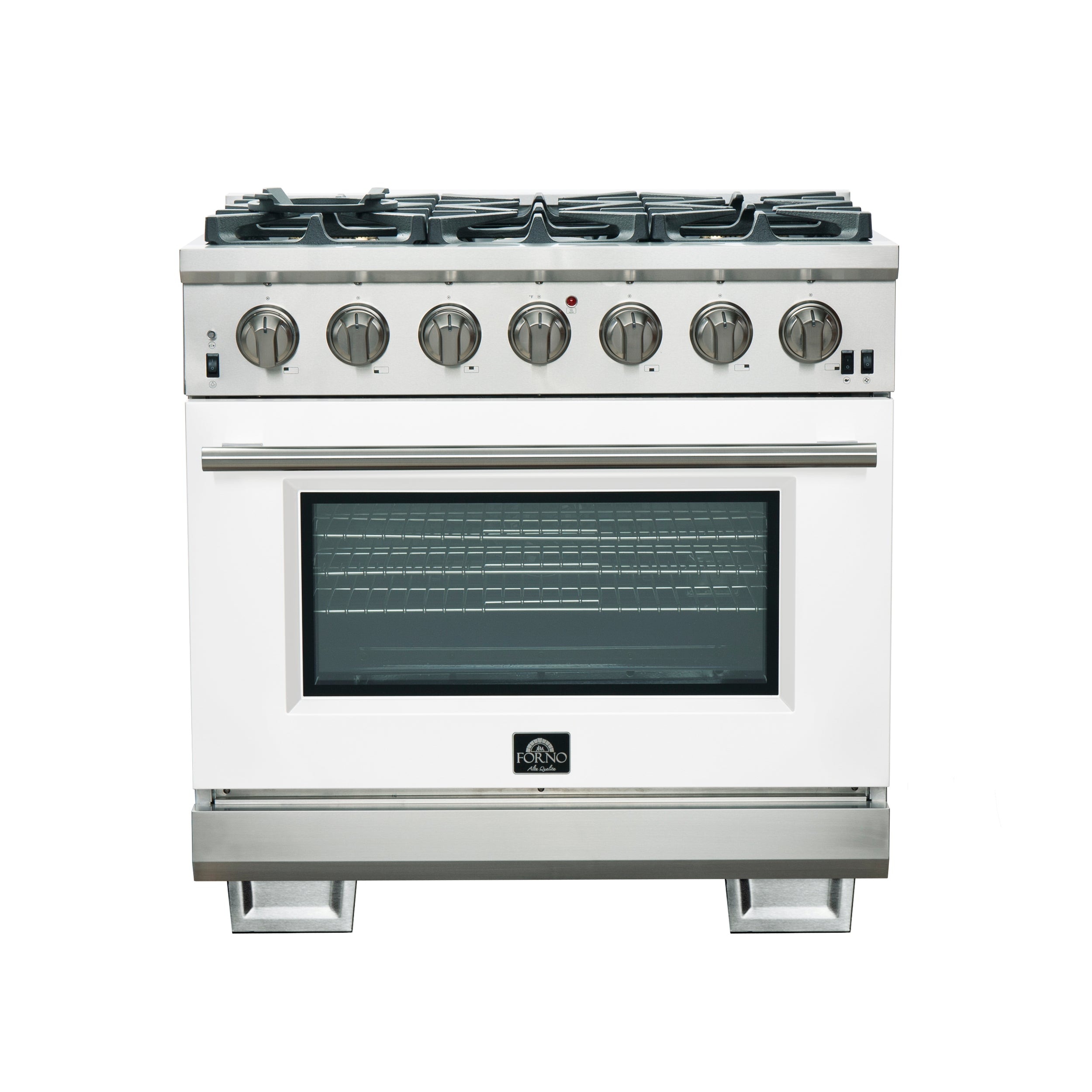 Capriasca 36-Inch Gas Range, , 6 Brass Burners, 120,000 BTU, Convection Oven, Energy Efficient, Door FFSGS626036WHT