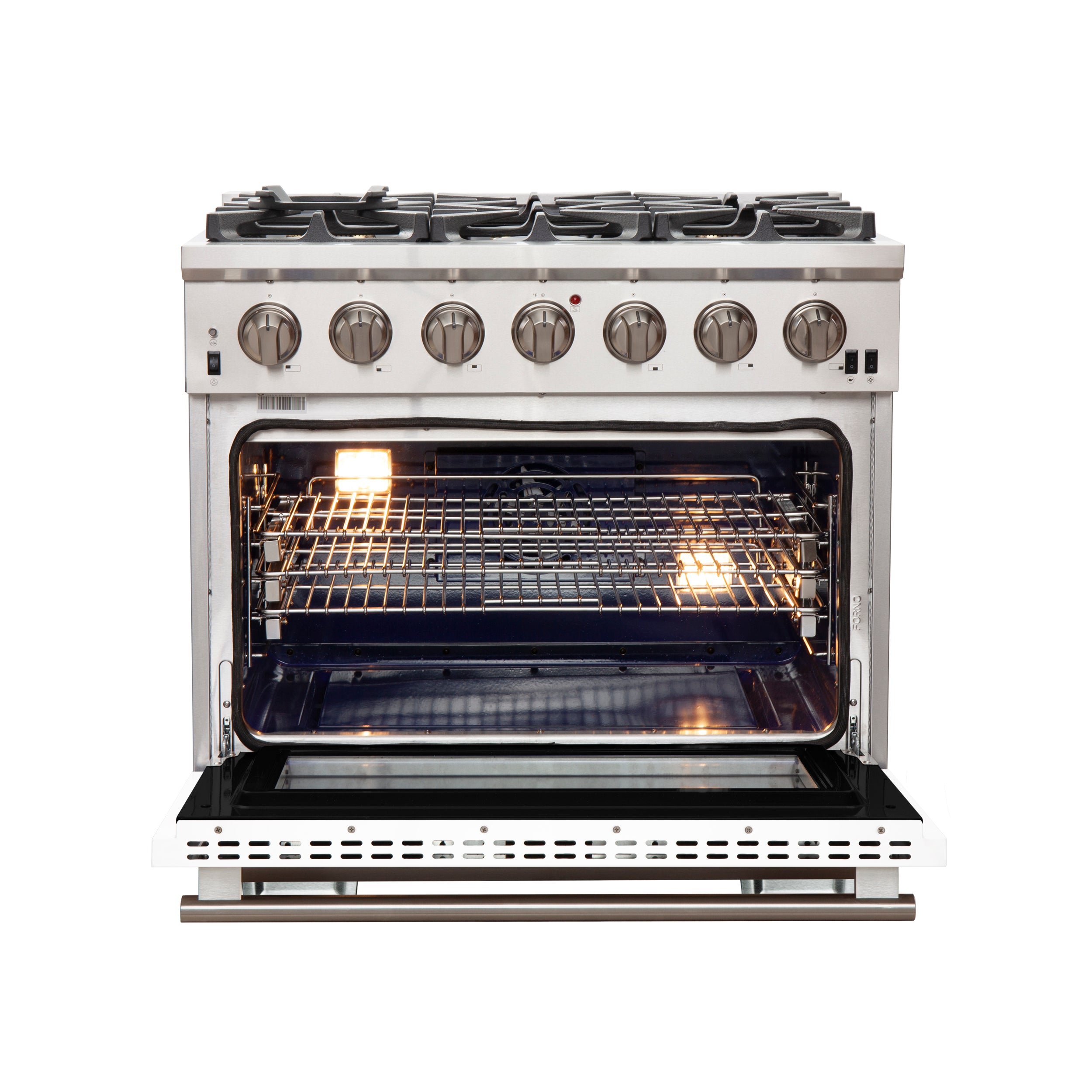 Capriasca 36-Inch Gas Range, , 6 Brass Burners, 120,000 BTU, Convection Oven, Energy Efficient, Door FFSGS626036WHT
