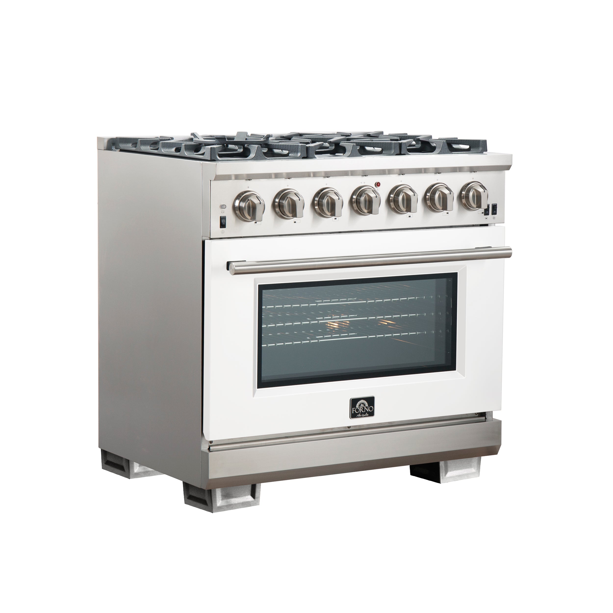 Capriasca 36-Inch Gas Range, , 6 Brass Burners, 120,000 BTU, Convection Oven, Energy Efficient, Door FFSGS626036WHT