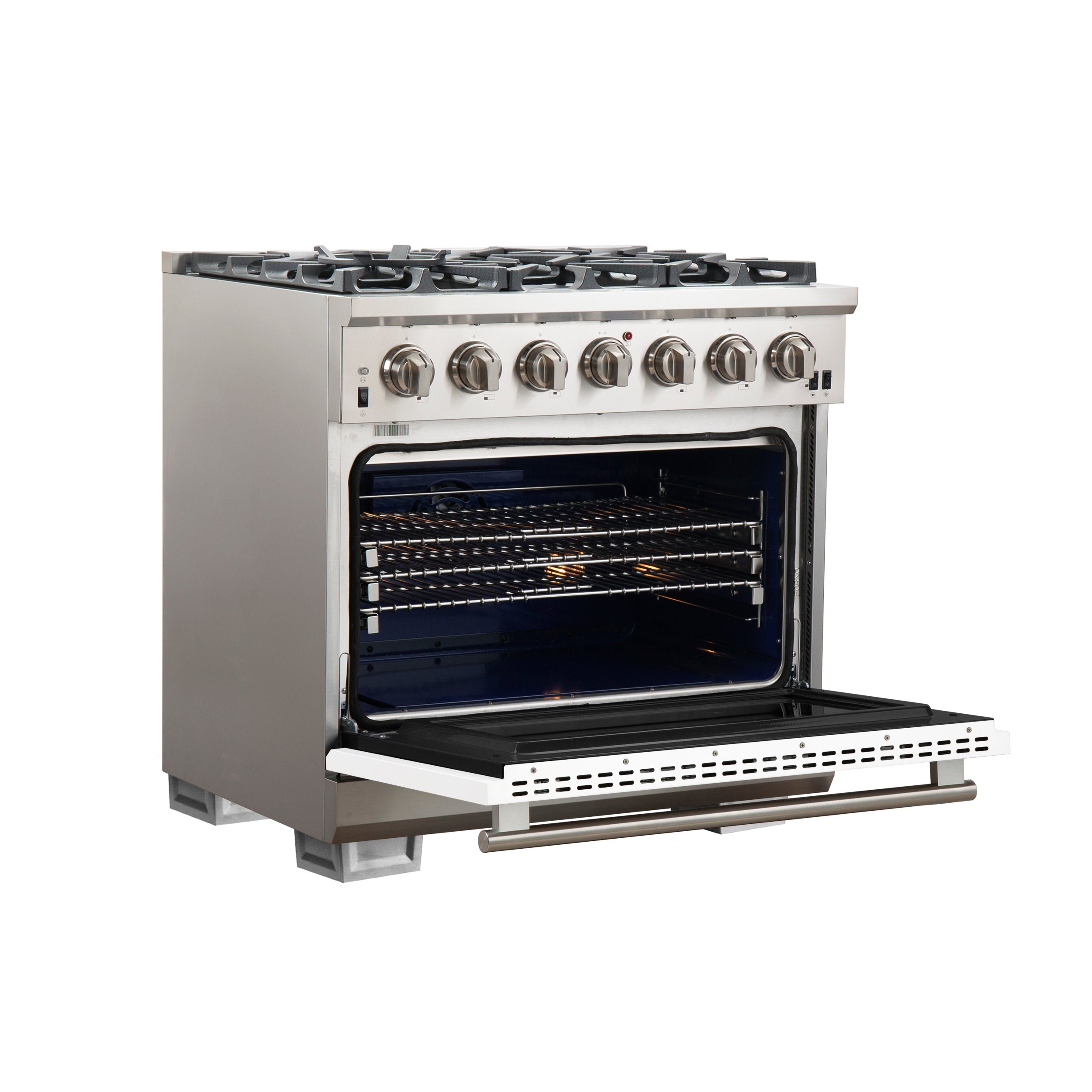 Capriasca 36-Inch Gas Range, , 6 Brass Burners, 120,000 BTU, Convection Oven, Energy Efficient, Door FFSGS626036WHT